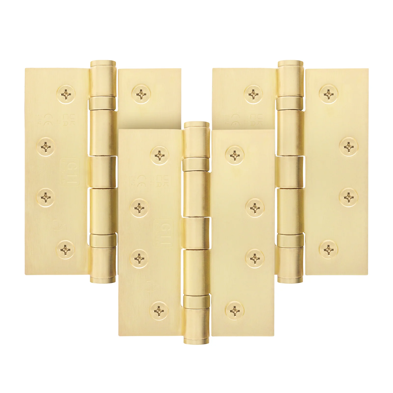 Satin Brass Fire Door Hinges – 4 Inch/102mm – Grade 11 Steel Ball Bearing – Pack of 3 Hinges