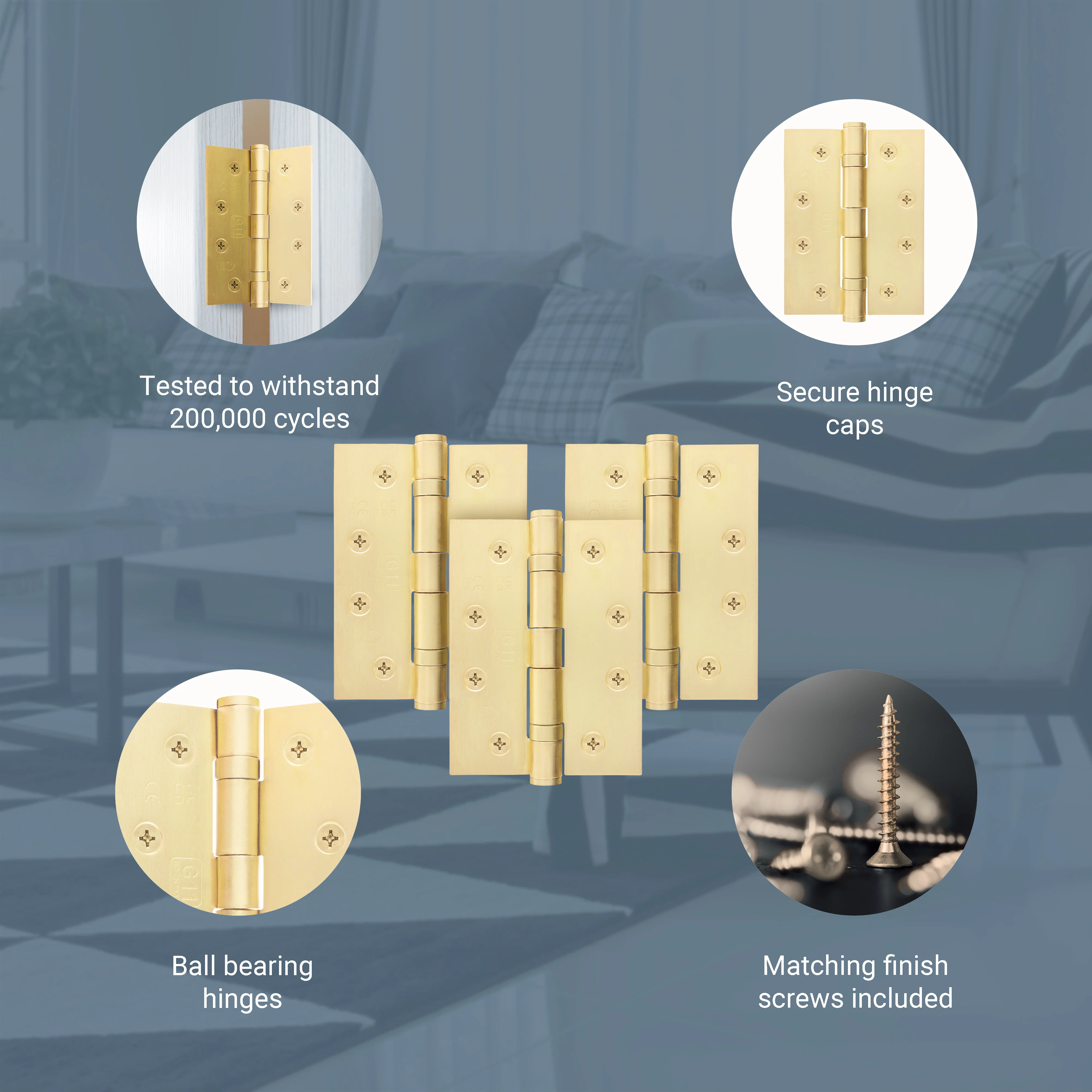 Satin Brass Fire Door Hinges – 4 Inch/102mm – Grade 11 Steel Ball Bearing – Pack of 3 Hinges - Image 4