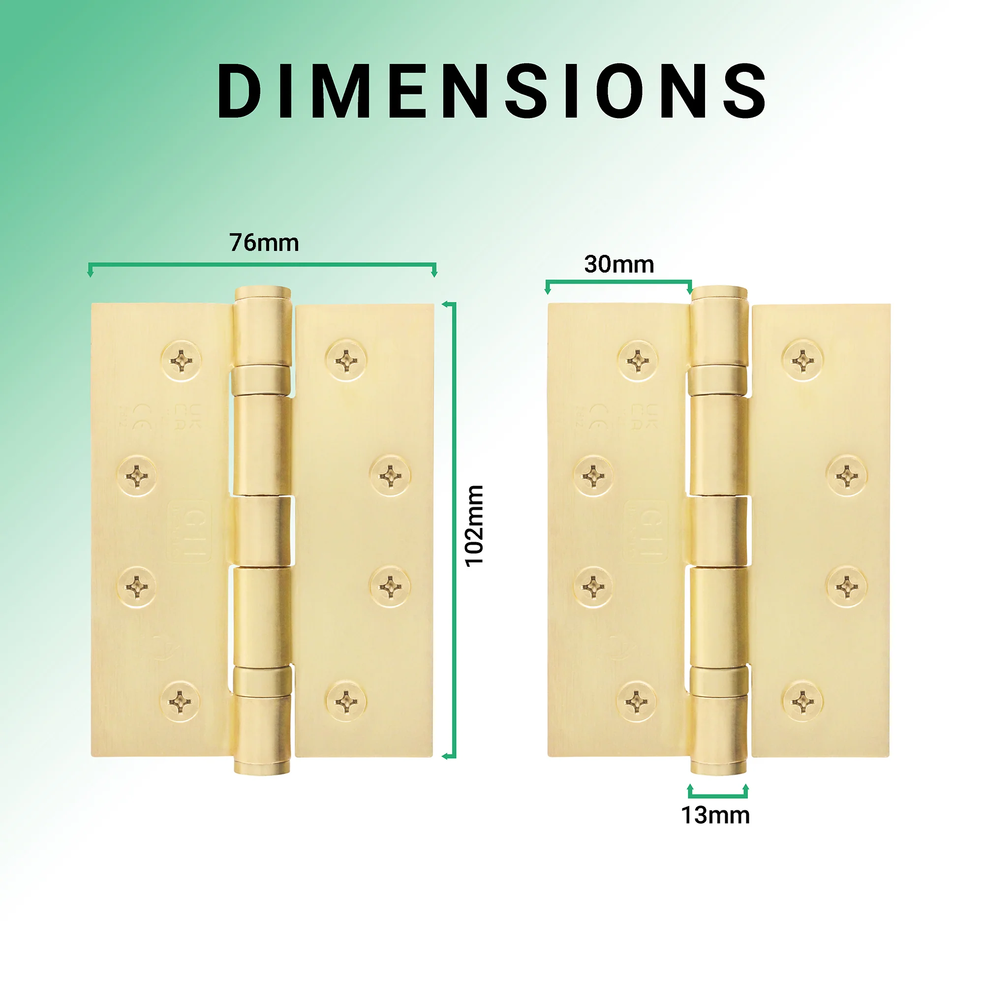 Satin Brass Fire Door Hinges – 4 Inch/102mm – Grade 11 Steel Ball Bearing – Pair - Image 3