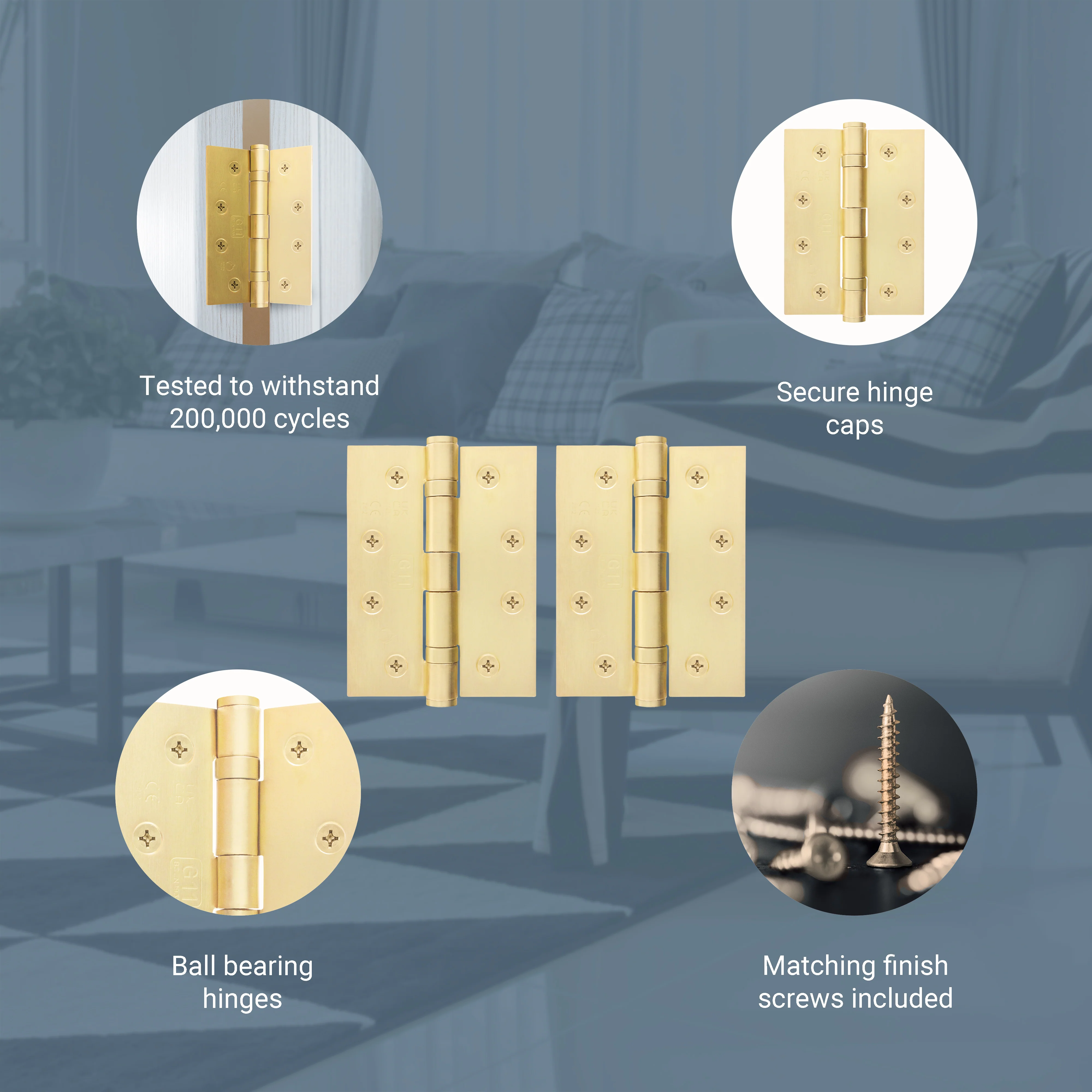 Satin Brass Fire Door Hinges – 4 Inch/102mm – Grade 11 Steel Ball Bearing – Pair - Image 4
