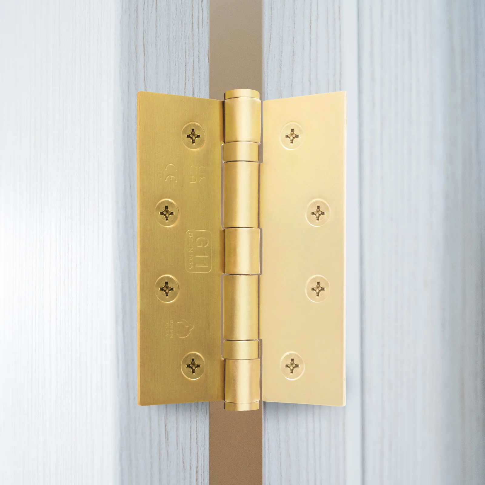 Satin Brass Fire Door Hinges – 4 Inch/102mm – Grade 11 Steel Ball Bearing – Pair - Image 5