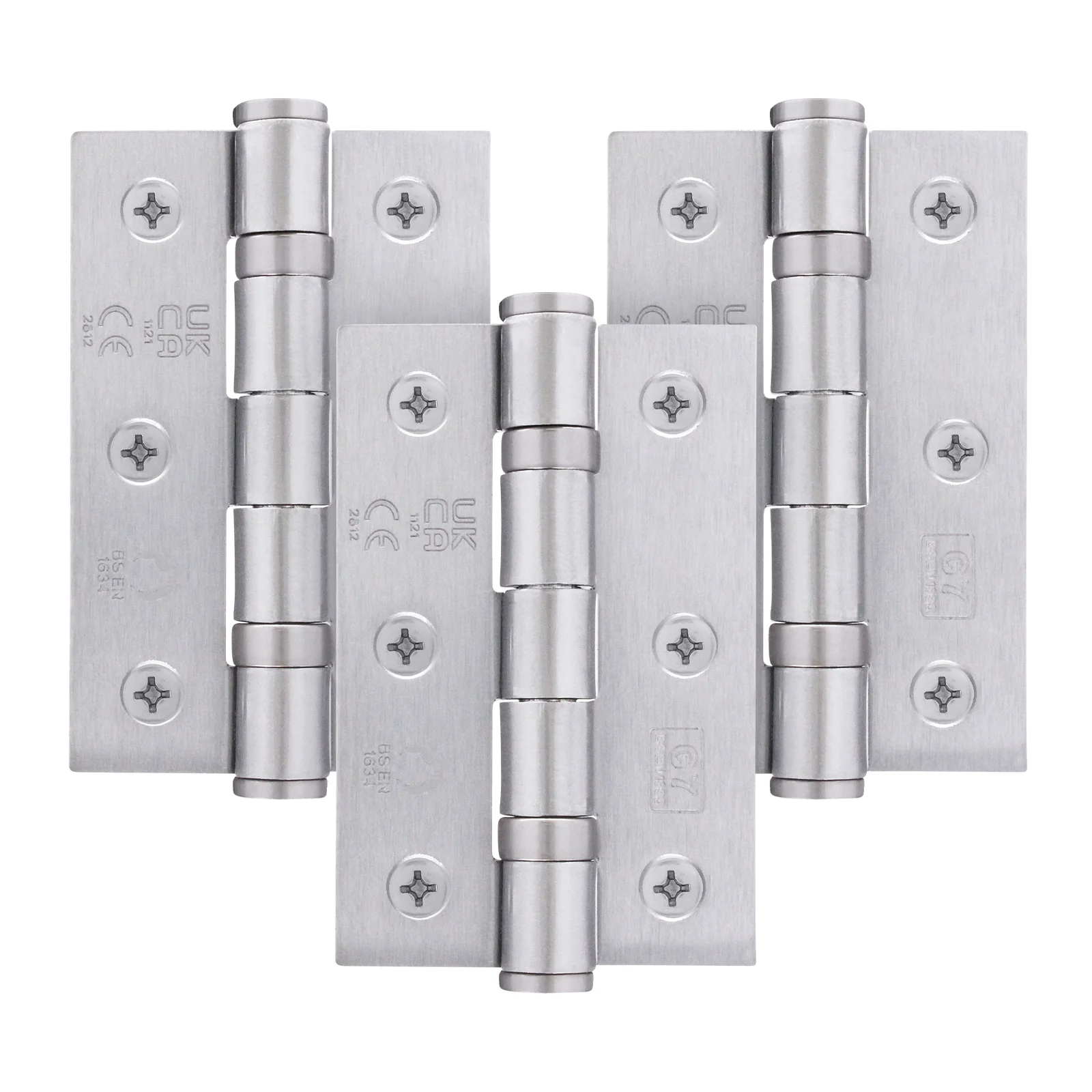Satin Chrome Fire Door Hinges - 3 Inch/76mm - Grade 7 Steel Ball Bearing - Pack of 3 Hinges