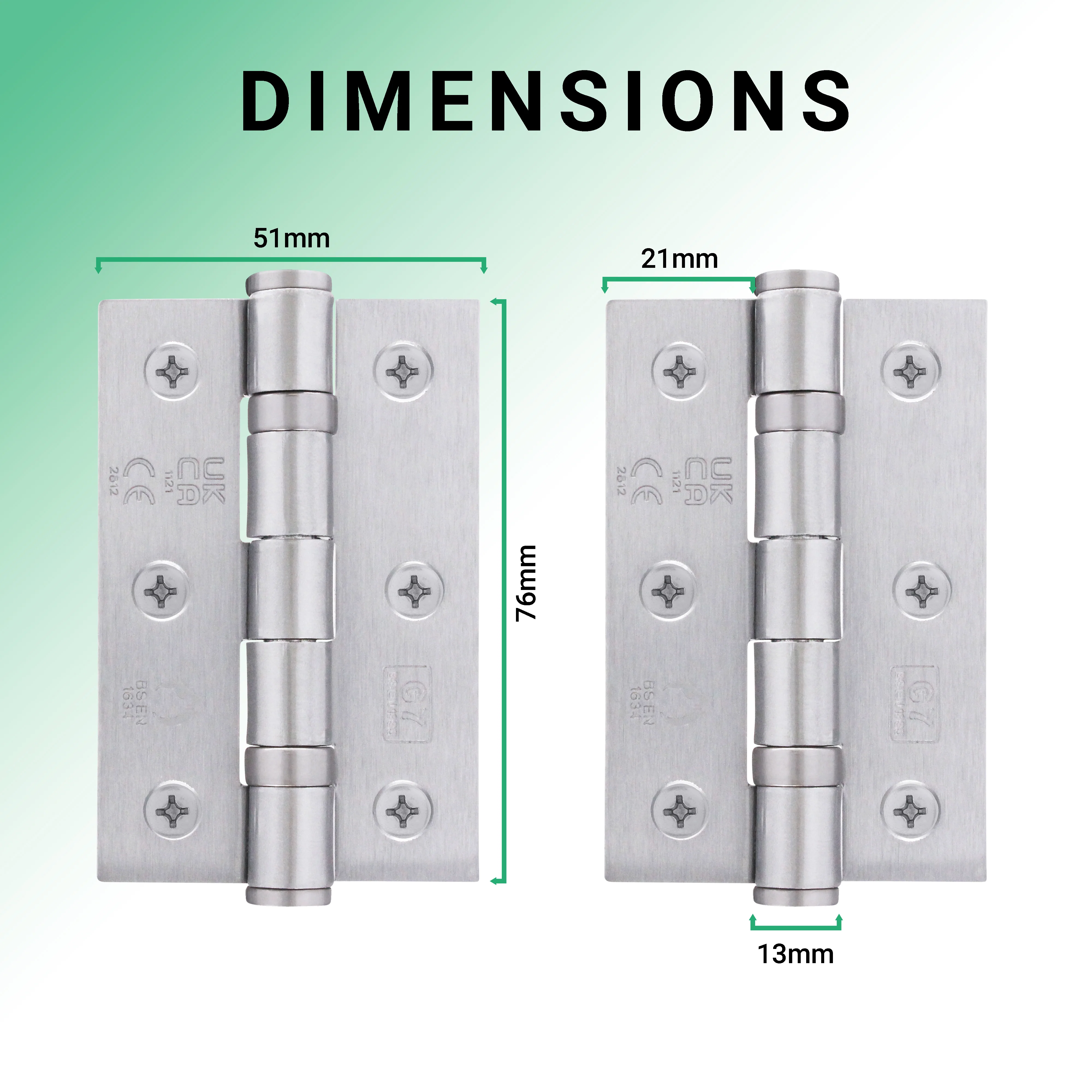 Satin Chrome Fire Door Hinges - 3 Inch/76mm - Grade 7 Steel Ball Bearing - Pair - Image 3