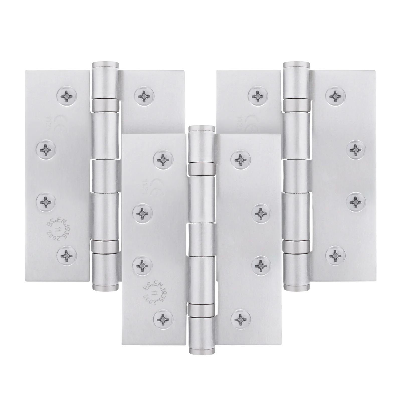 Satin Chrome Fire Door Hinges – 4 Inch/102mm – Grade 11 Steel Ball Bearing – Pack of 3 Hinges