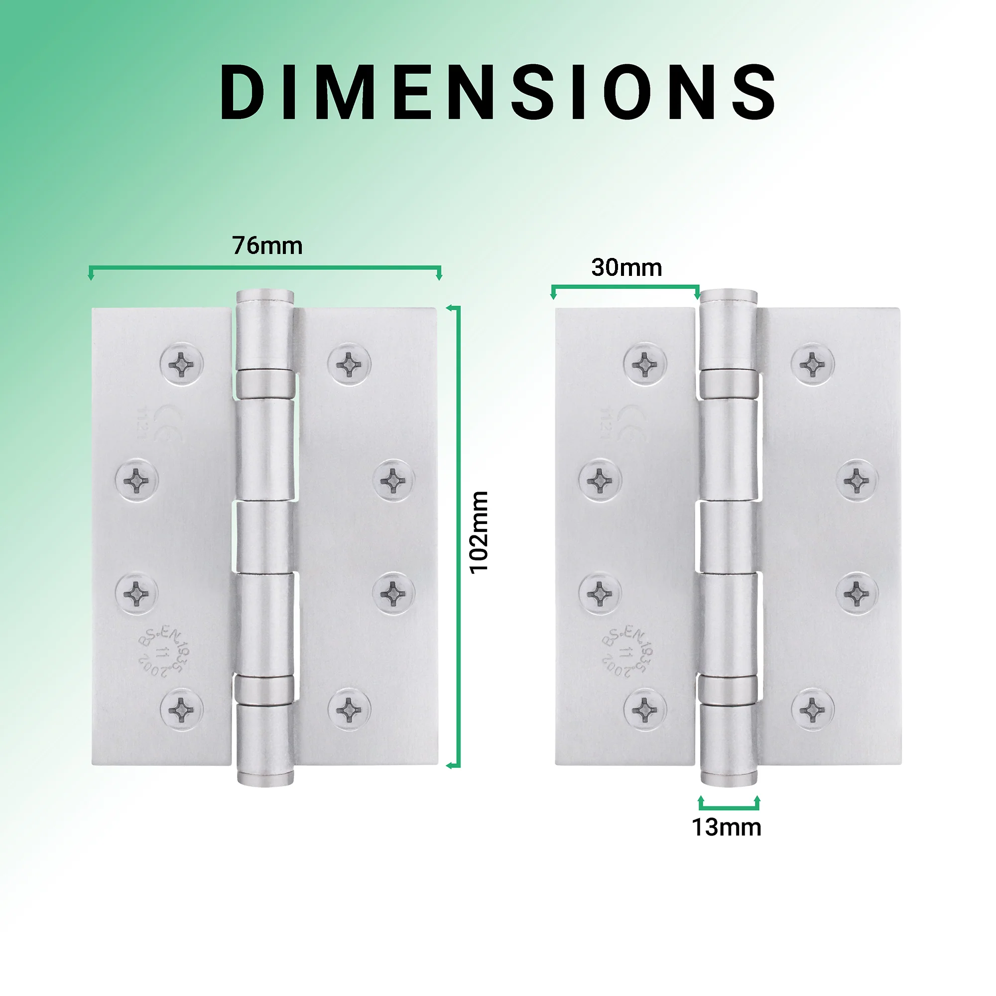 Satin Chrome Fire Door Hinges – 4 Inch/102mm – Grade 11 Steel Ball Bearing – Pair - Image 3