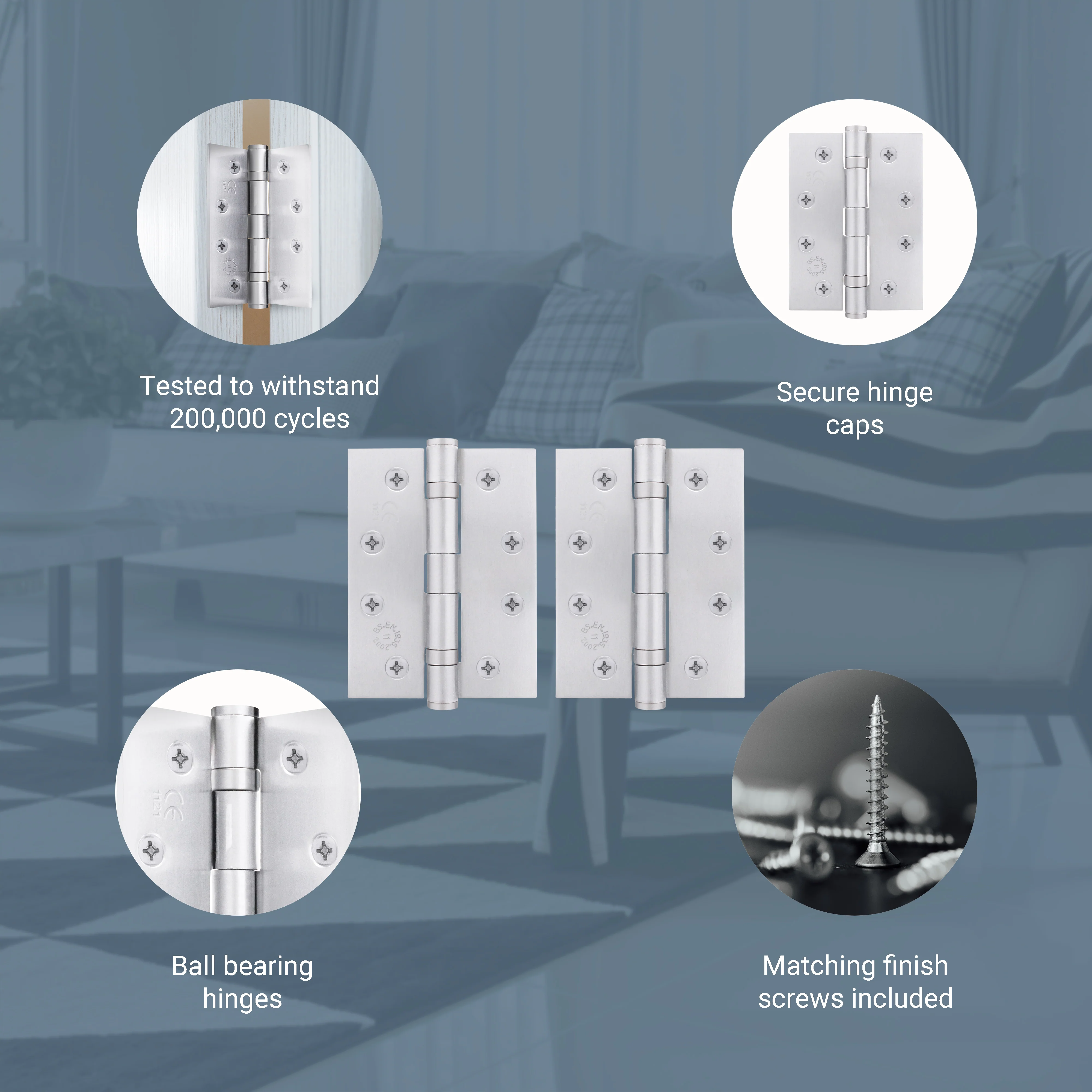 Satin Chrome Fire Door Hinges – 4 Inch/102mm – Grade 11 Steel Ball Bearing – Pair - Image 4