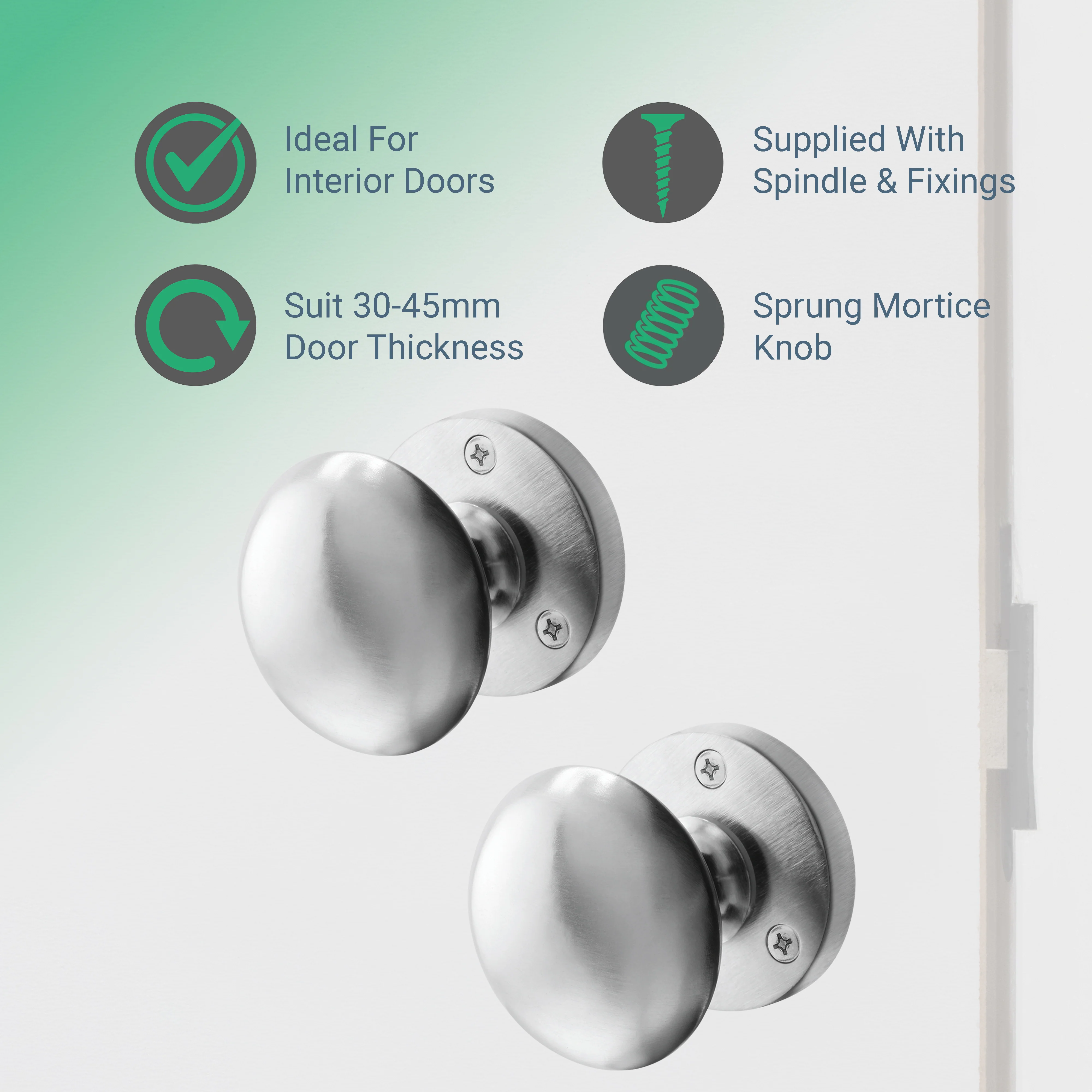 Victorian Satin Chrome Mortice Door Knob Kit - 76mm Bathroom Deadbolt & 76mm Hinges - Image 2