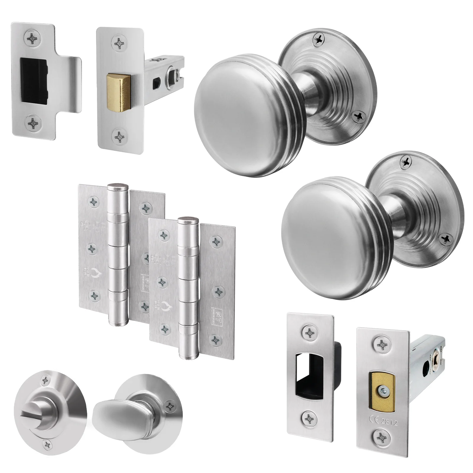 Victorian Ringed Satin Chrome Mortice Door Knob Kit - 76mm Bathroom Deadbolt