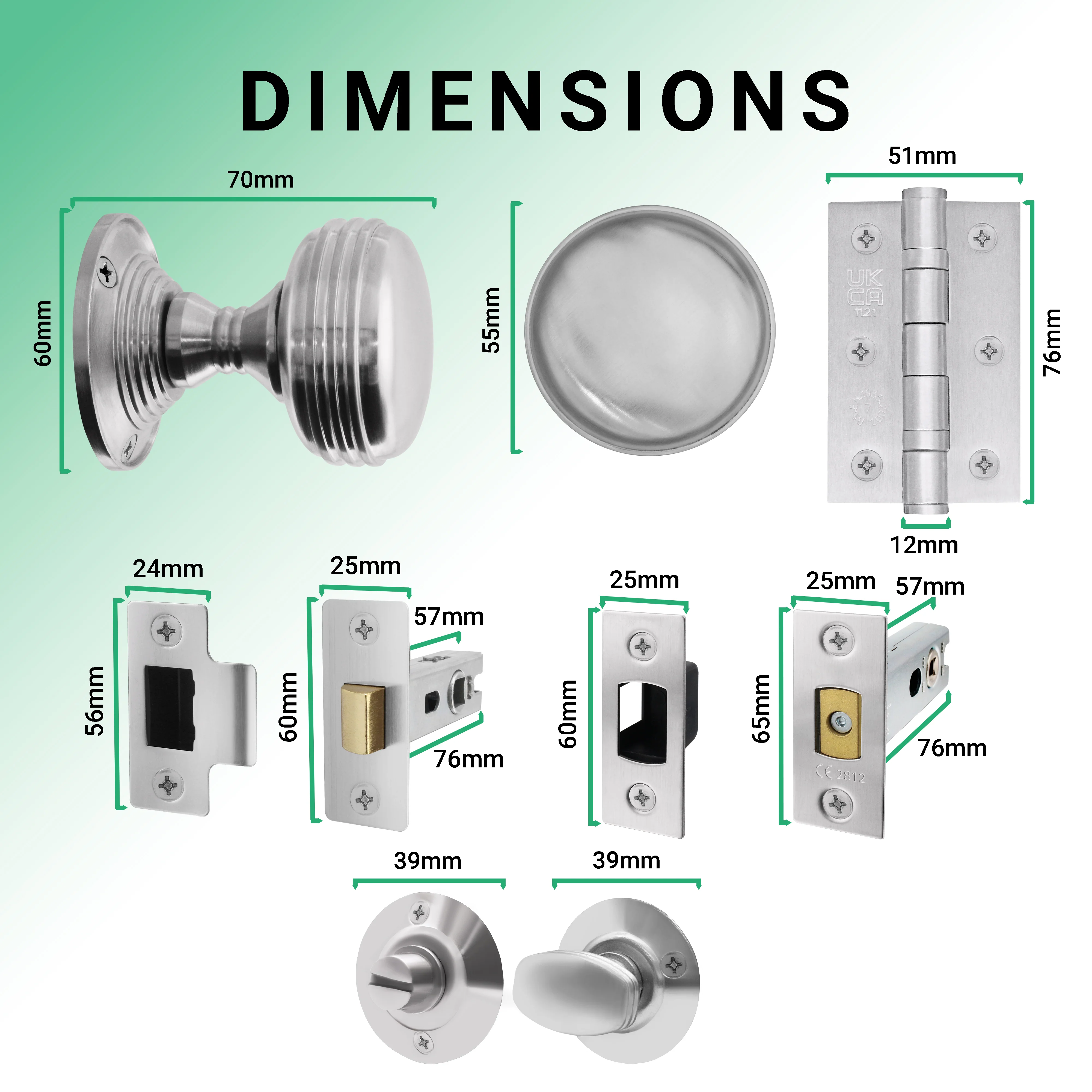Victorian Ringed Satin Chrome Mortice Door Knob Kit - 76mm Bathroom Deadbolt - Image 3