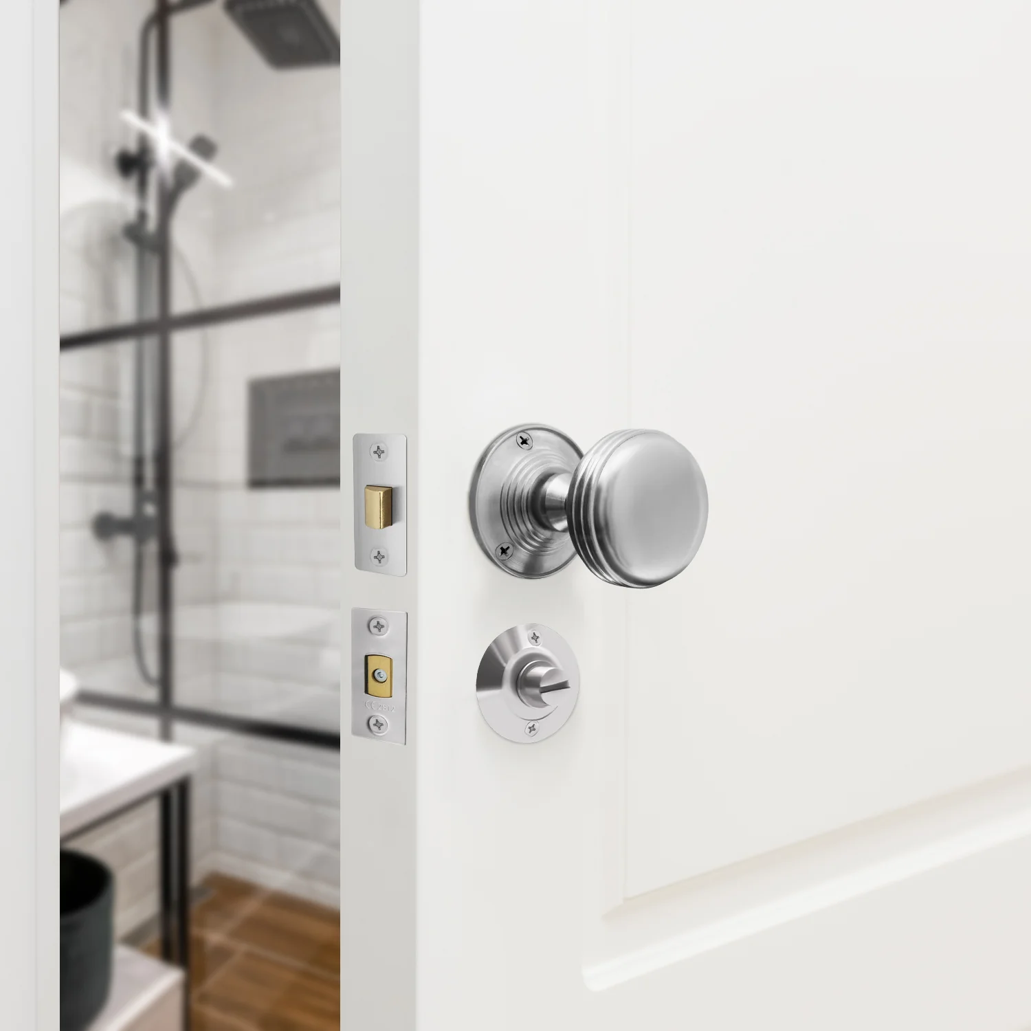 Victorian Ringed Satin Chrome Mortice Door Knob Kit - 76mm Bathroom Deadbolt - Image 5