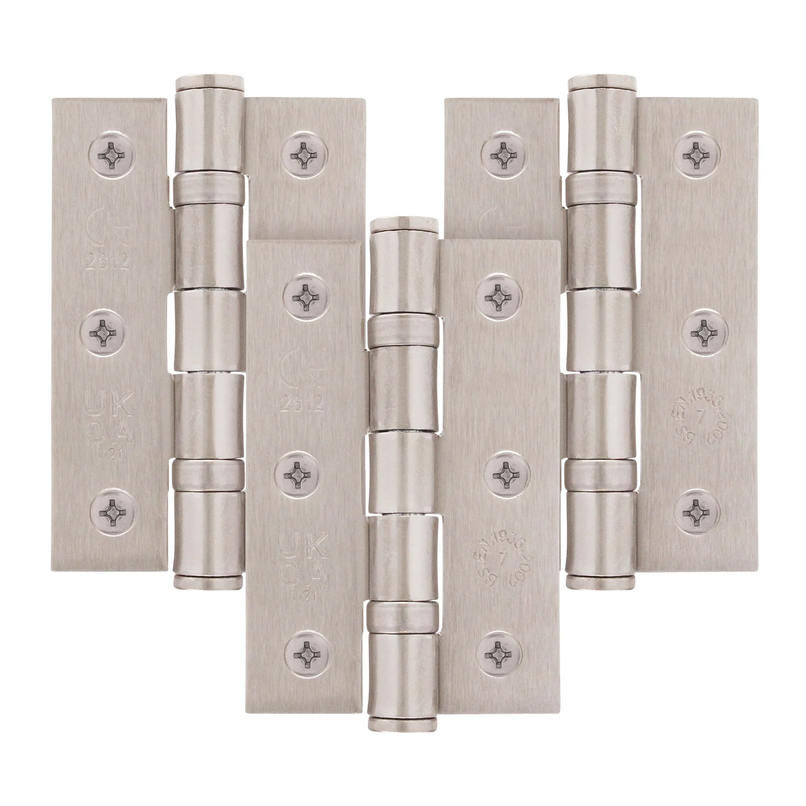 Satin Nickel Fire Door Hinges - 3 Inch/76mm - Grade 7 Steel Ball Bearing - Pack of 3 Hinges