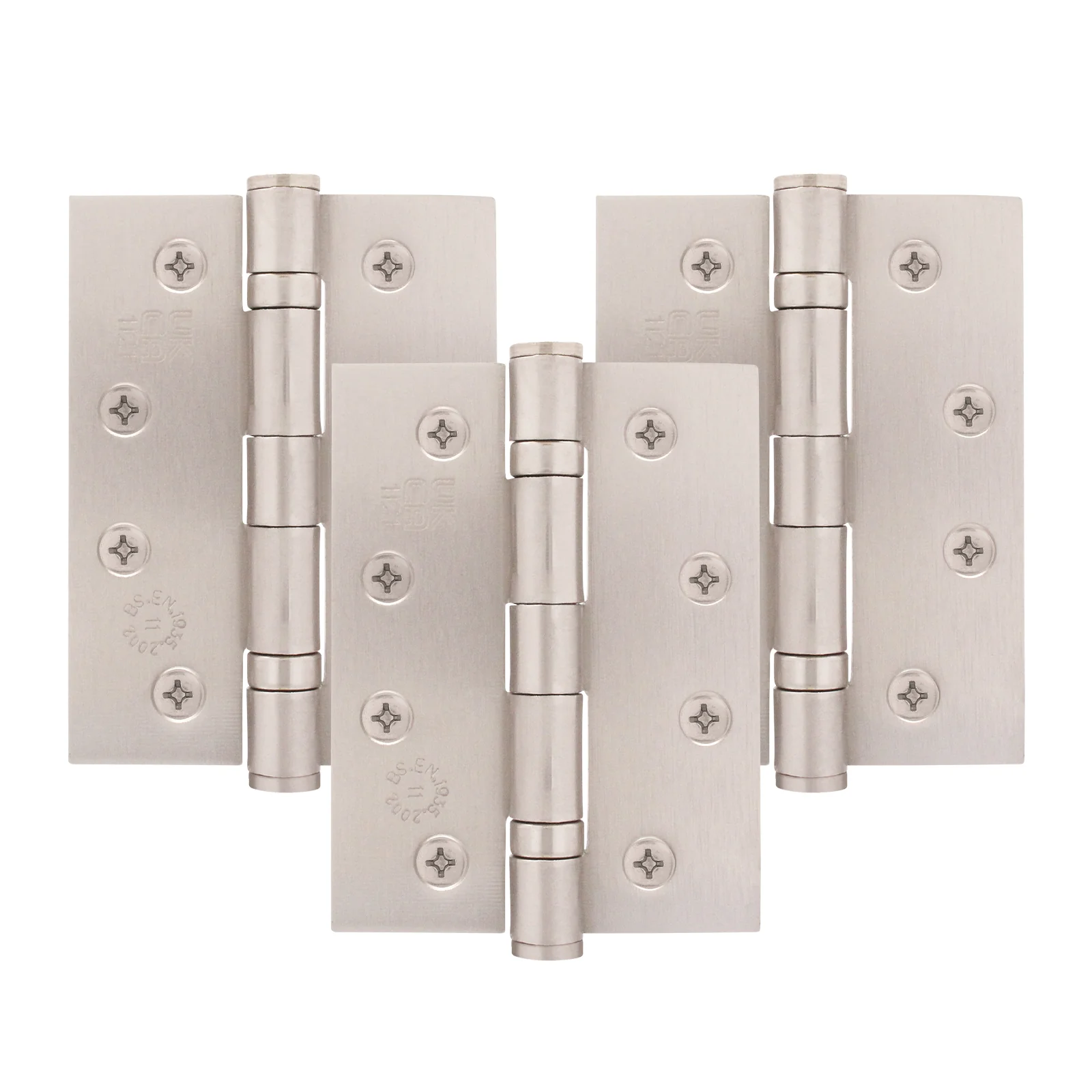 Satin Nickel Fire Door Hinges – 4 Inch/102mm – Grade 11 Steel Ball Bearing – Pack of 3 Hinges
