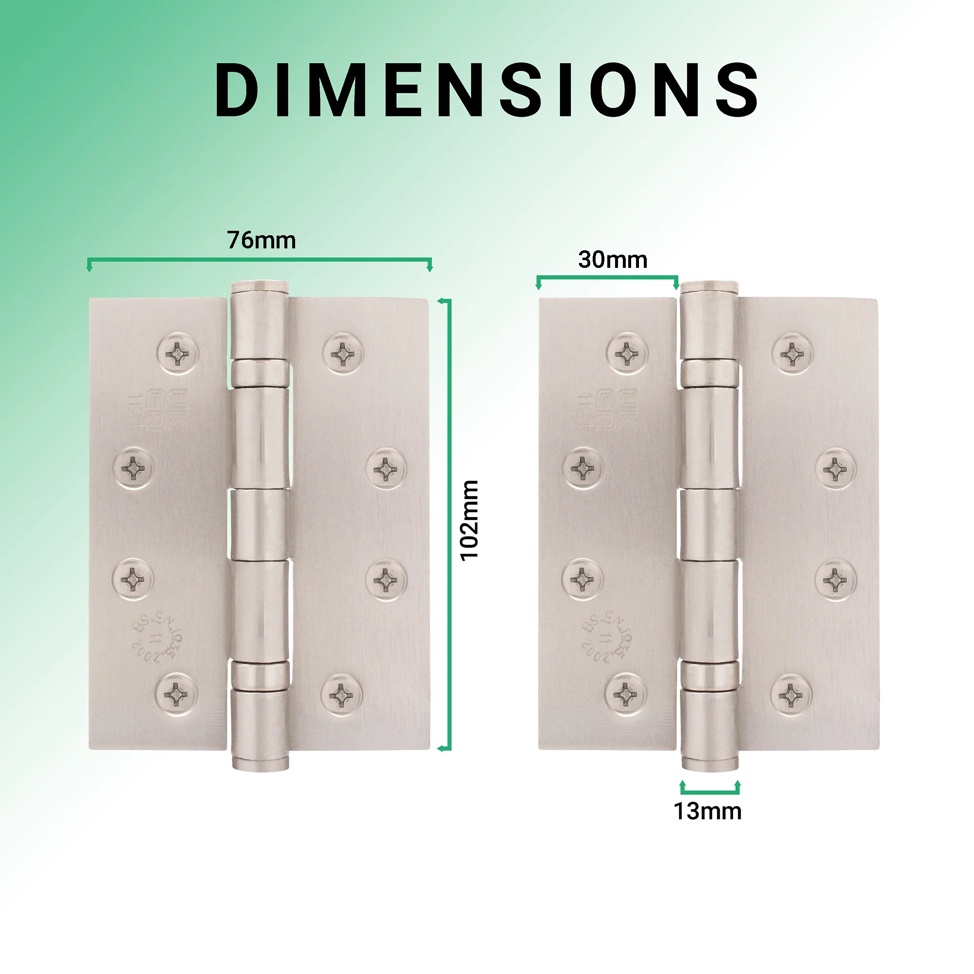 Satin Nickel Fire Door Hinges – 4 Inch/102mm – Grade 11 Steel Ball Bearing – Pair - Image 3