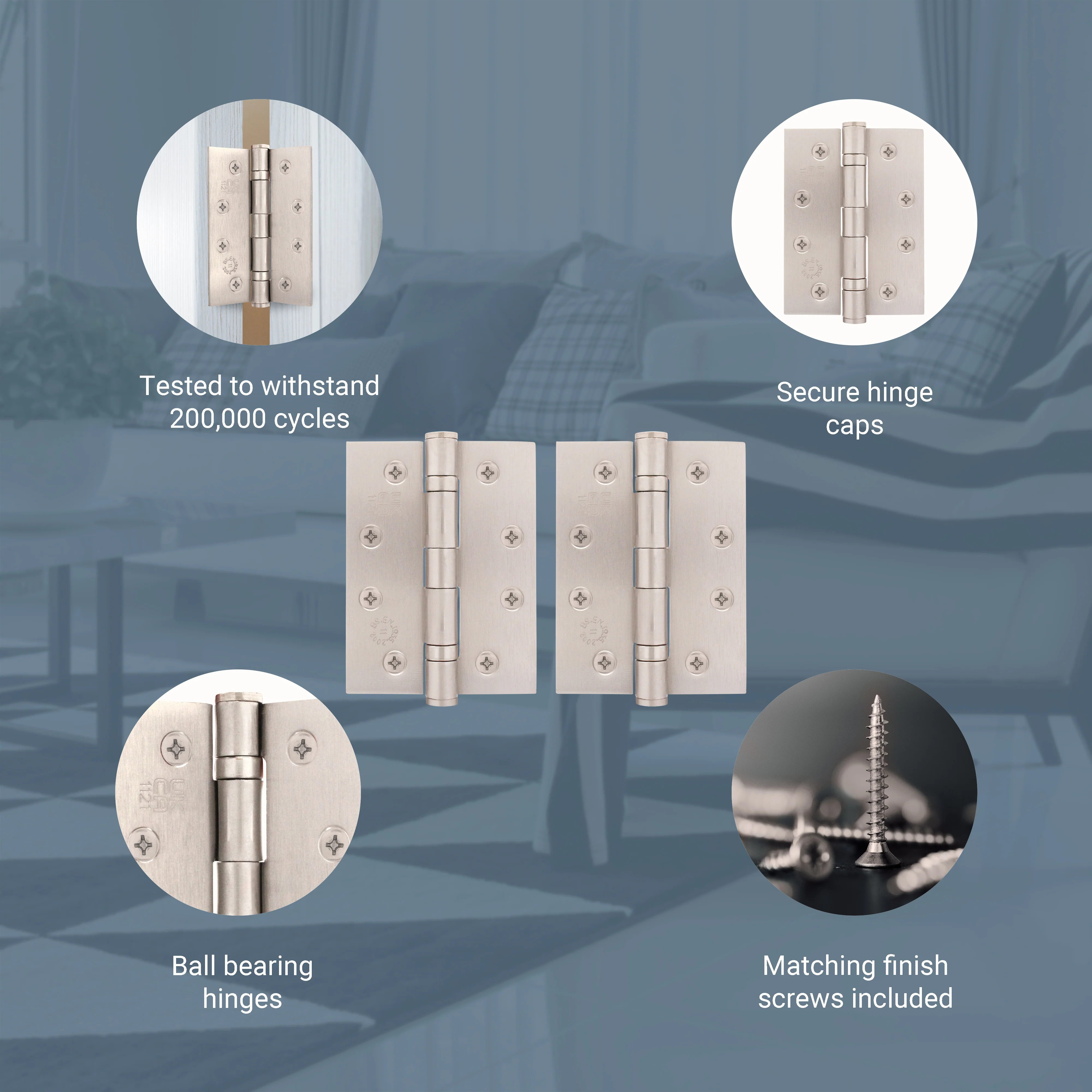 Satin Nickel Fire Door Hinges – 4 Inch/102mm – Grade 11 Steel Ball Bearing – Pair - Image 4