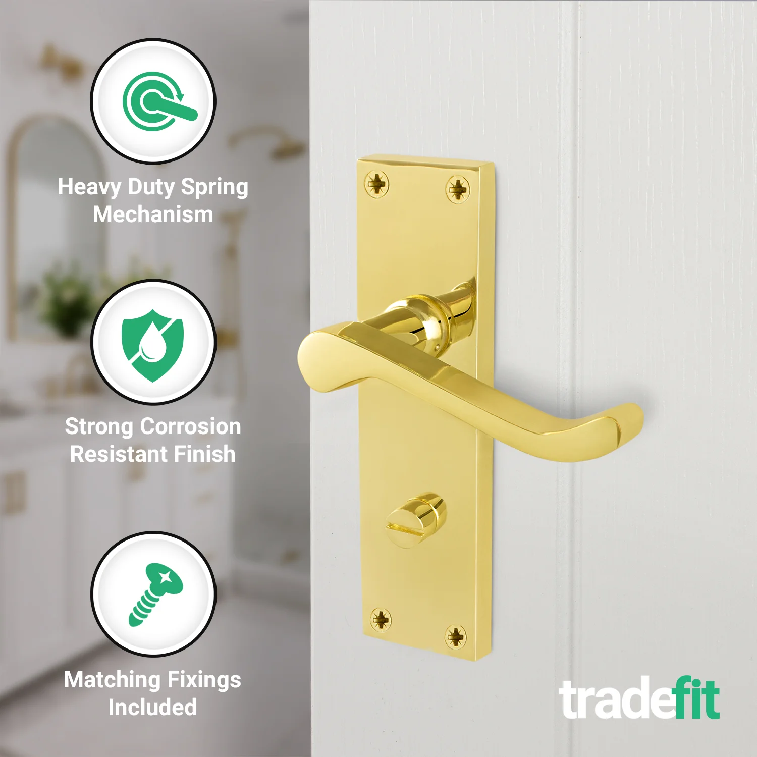 Victorian Scroll Polished Brass Lever Door Handle Pack - 64mm Bathroom Lock - Image 4