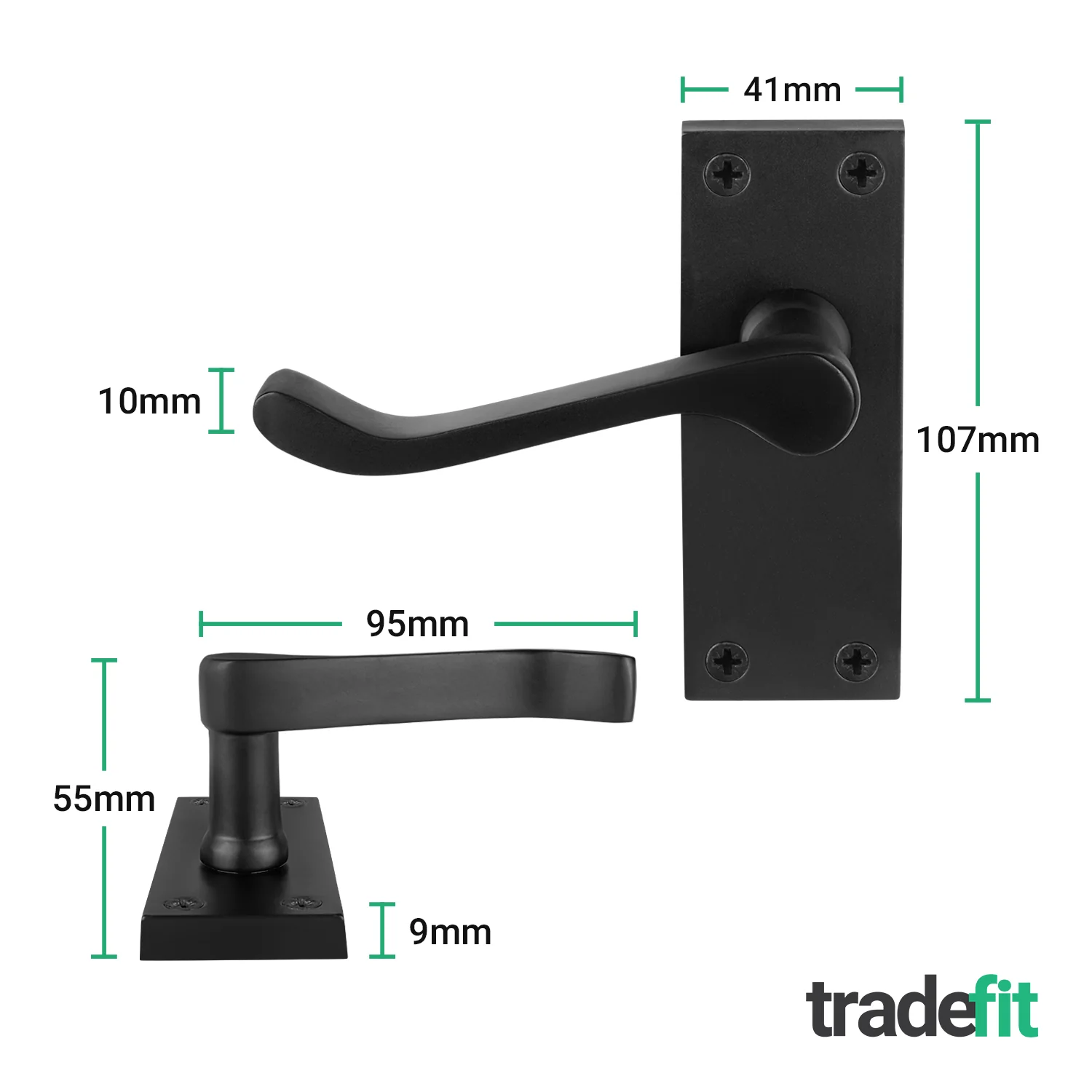 Victorian Scroll Matt Black Lever Door Handle Pack - 64mm Latch - Image 2