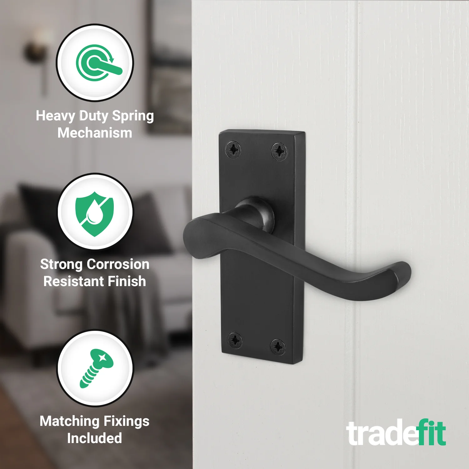 Victorian Scroll Matt Black Lever Door Handles - Latch - Image 3