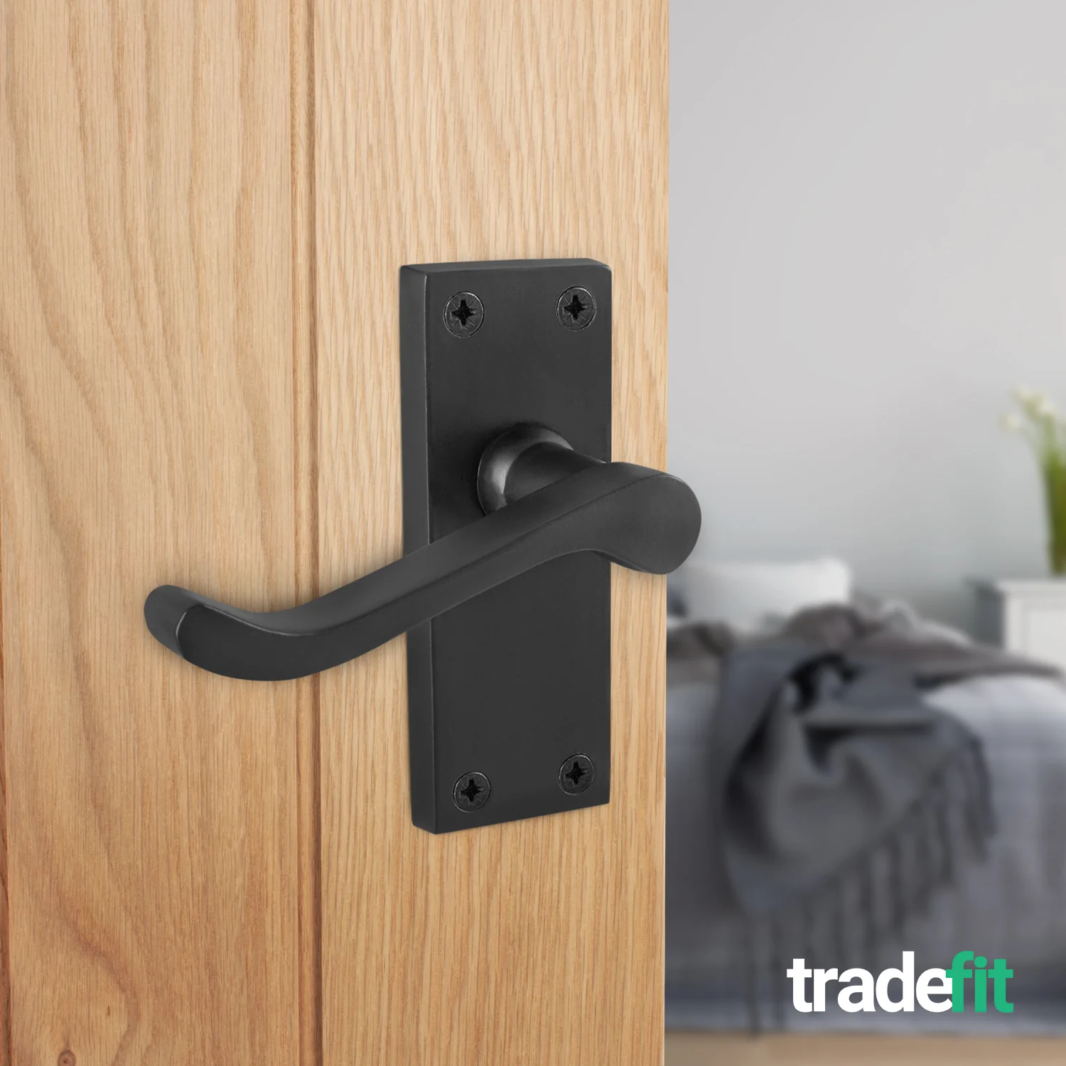 Victorian Scroll Matt Black Lever Door Handles - Latch - Image 4