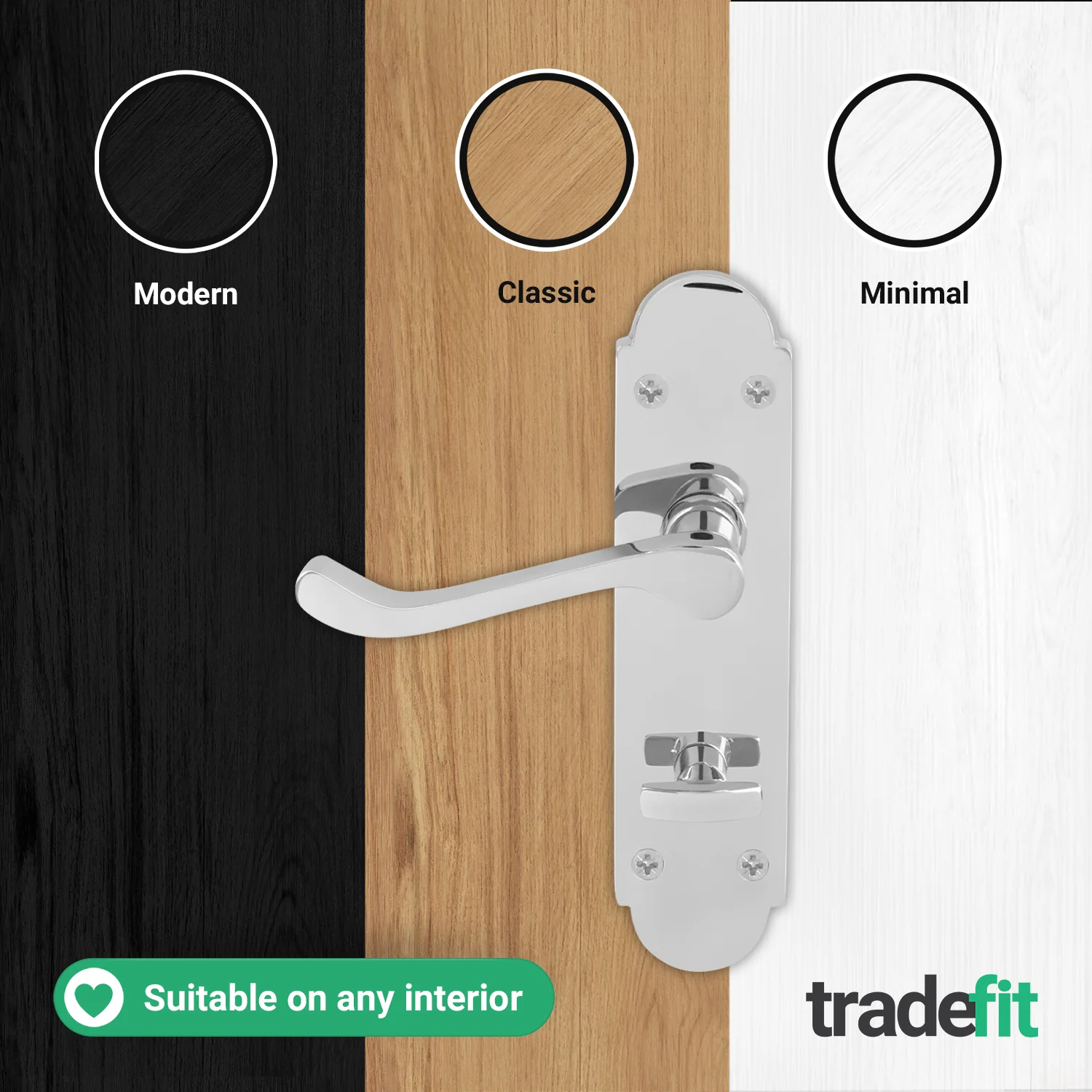 Victorian Rectory Polished Chrome Lever Door Handle Pack - 64mm Bathroom Lock - 76mm Hinges - Image 7