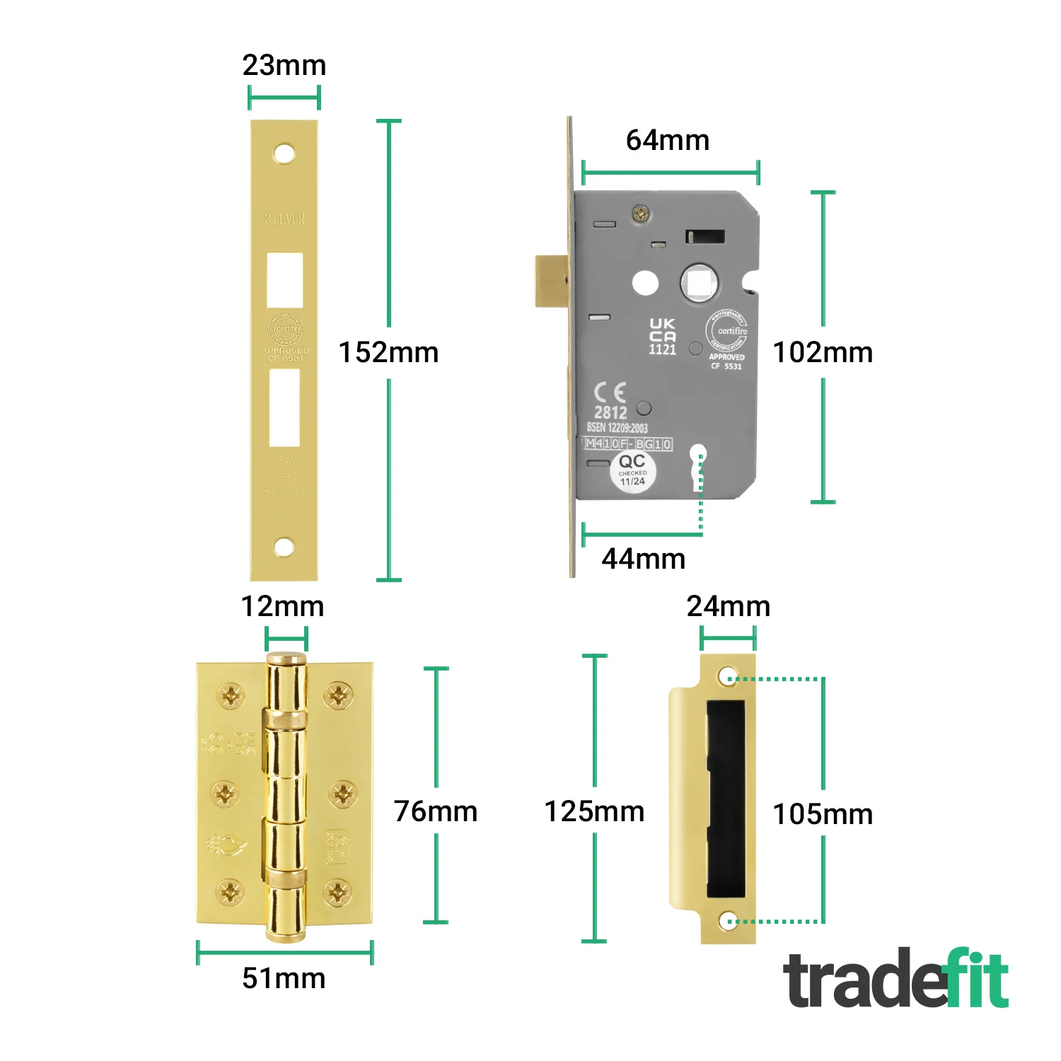 Victorian Rectory Polished Brass Lever Door Handle Pack - 64mm Sashlock - 76mm Hinges - Image 3