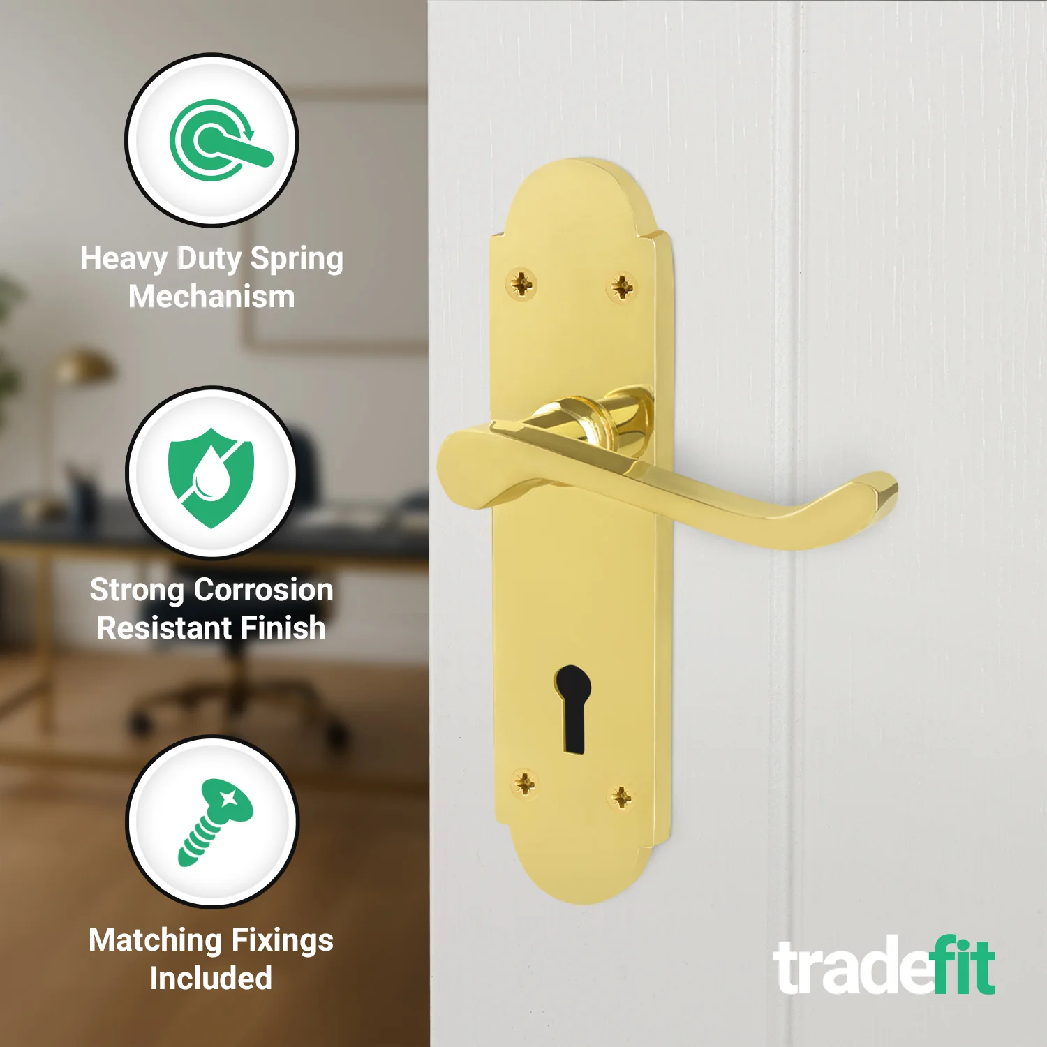 Victorian Rectory Polished Brass Lever Lock Door Handles - Keyhole - Image 3