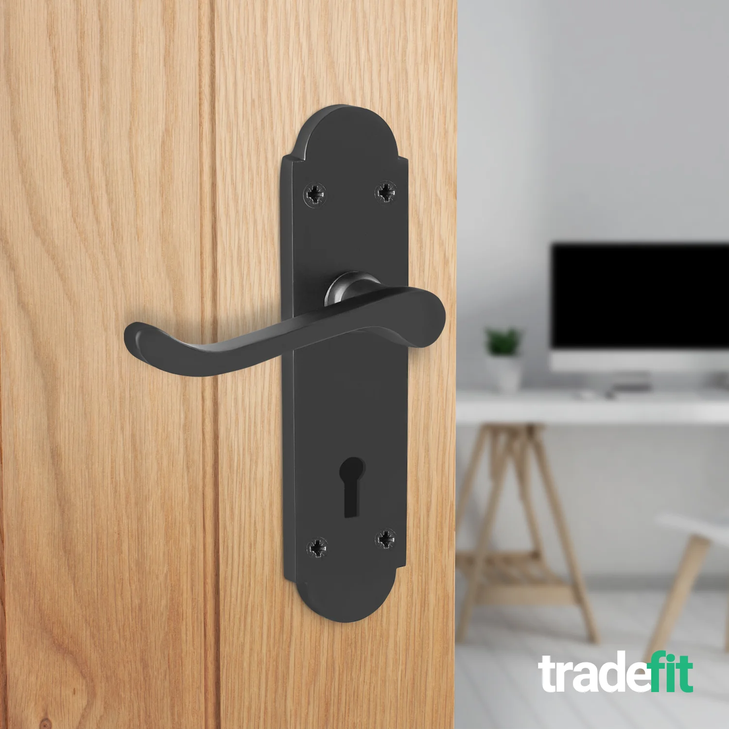 Victorian Rectory Matt Black Lever Lock Door Handles - Keyhole - Image 4