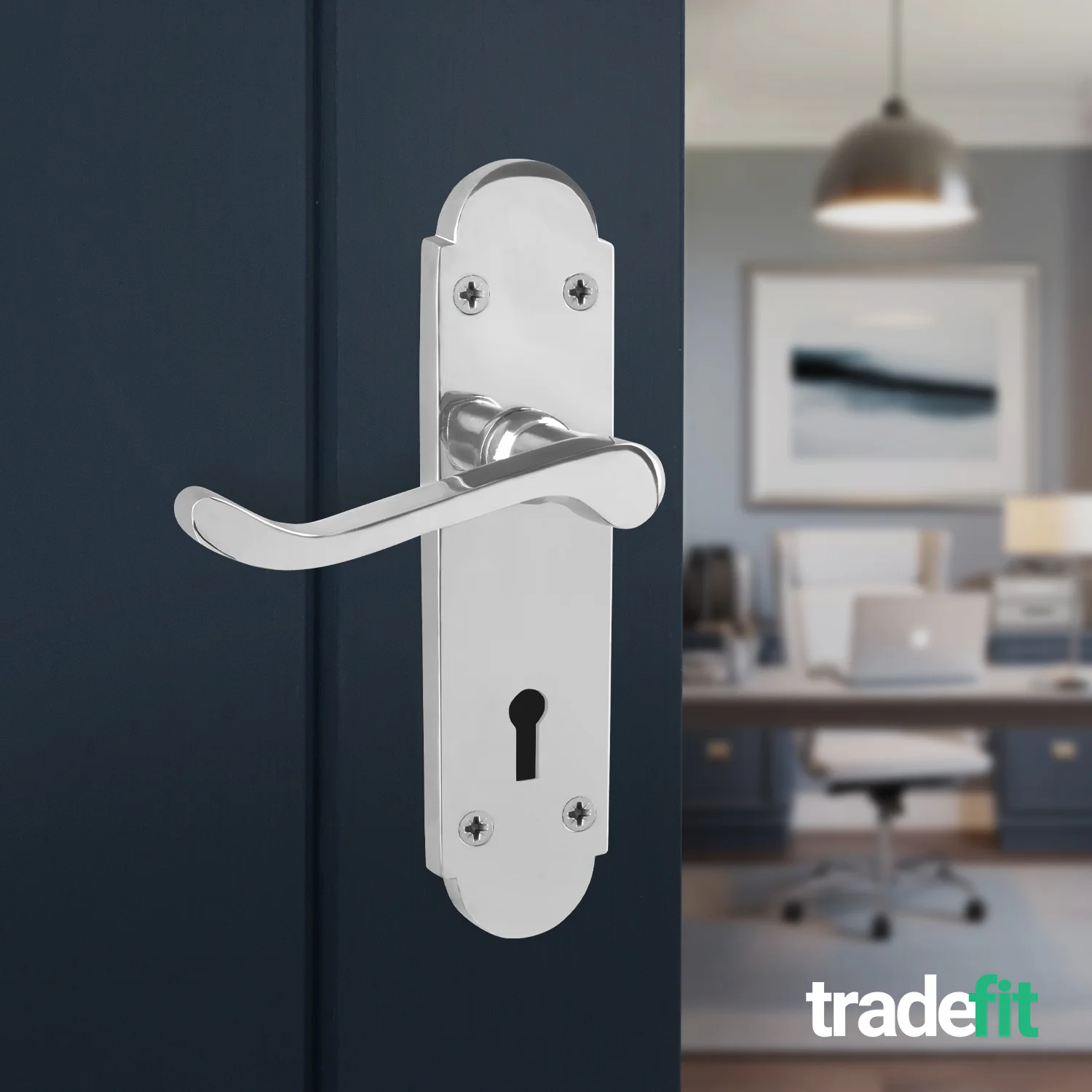 Victorian Rectory Polished Chrome Lever Lock Door Handles - Keyhole - Image 4