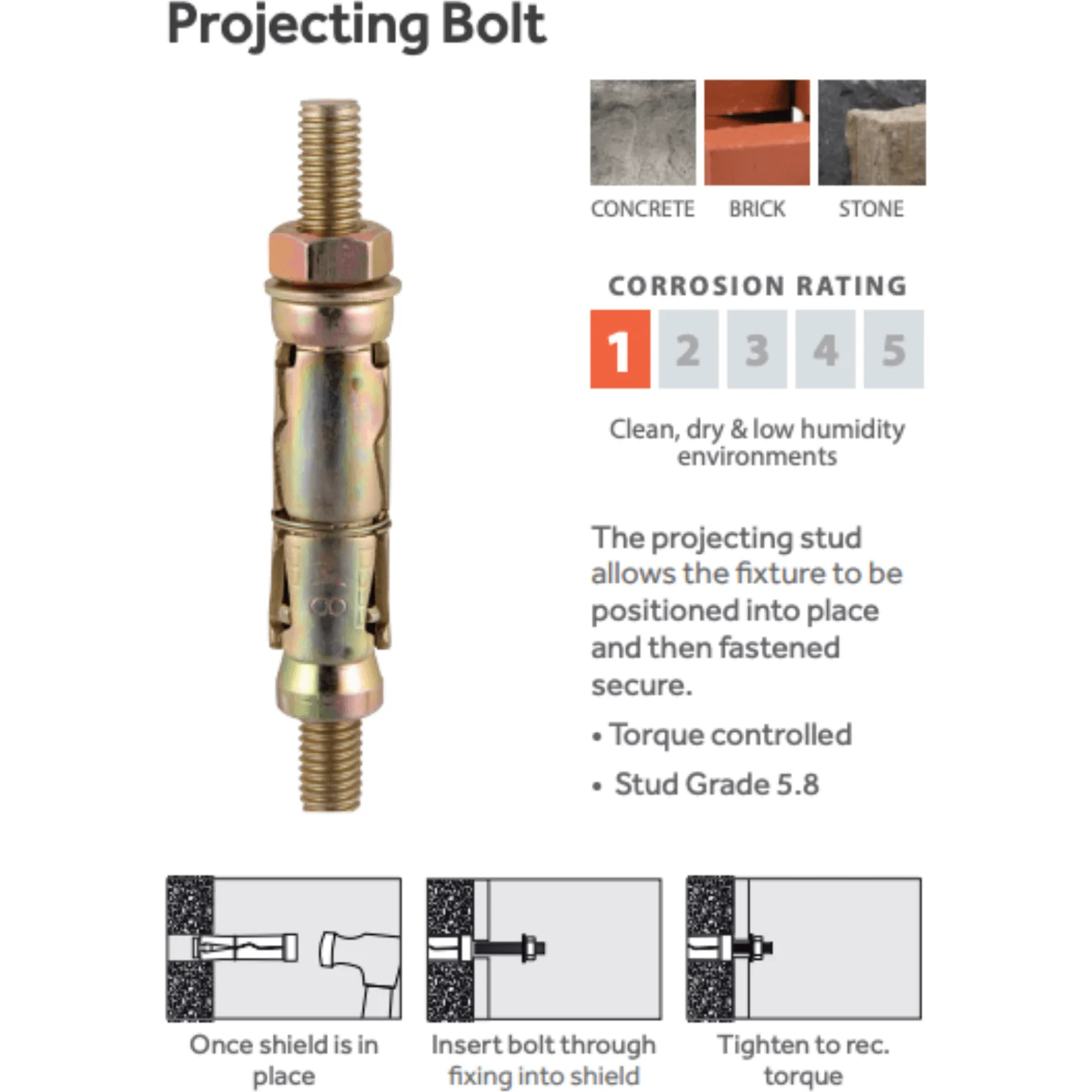 Shield Anchor Proj. Bolt - ZYP M8:10P SINGLE BOLT - Image 3
