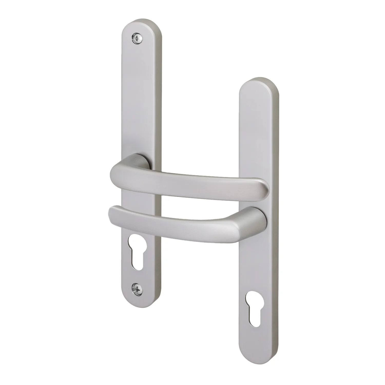 Silver UPVC Door Handles - 68mm PZ Centres - 215mm Fixing Centres - 246 x 32mm
