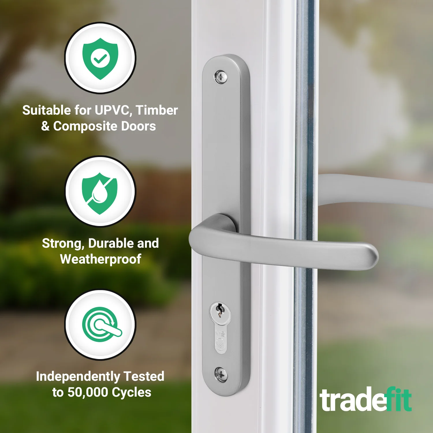 Silver UPVC Door Handles - 68mm PZ Centres - 215mm Fixing Centres - 246 x 32mm - Image 3