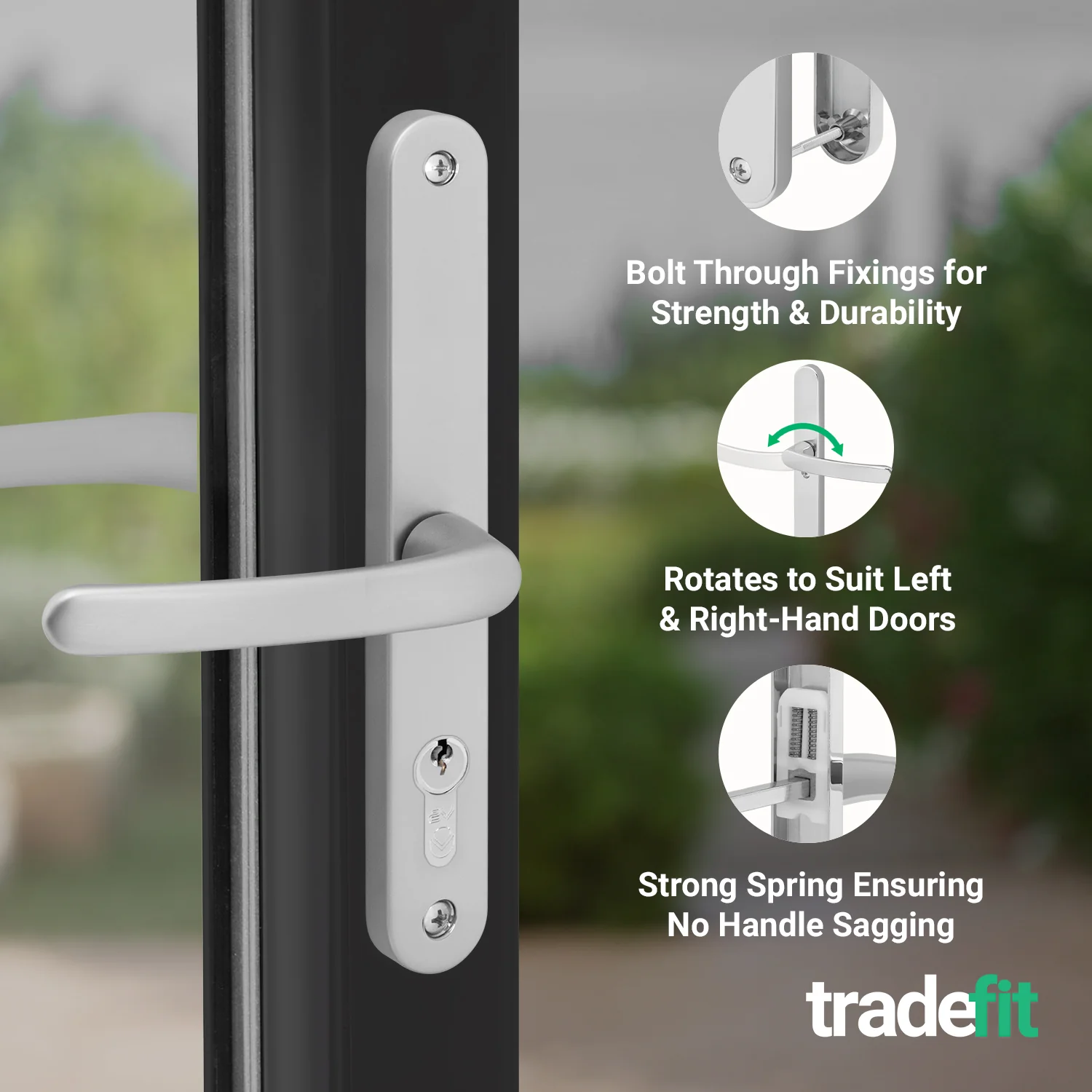 Silver UPVC Door Handles - 68mm PZ Centres - 215mm Fixing Centres - 246 x 32mm - Image 4