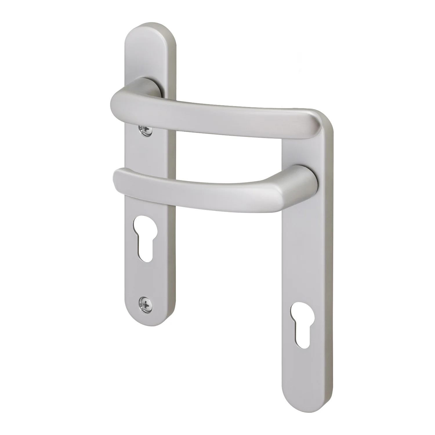 Silver UPVC Door Handles - 92mm PZ Centres - 122mm Fixing Centres - 240 x 32mm