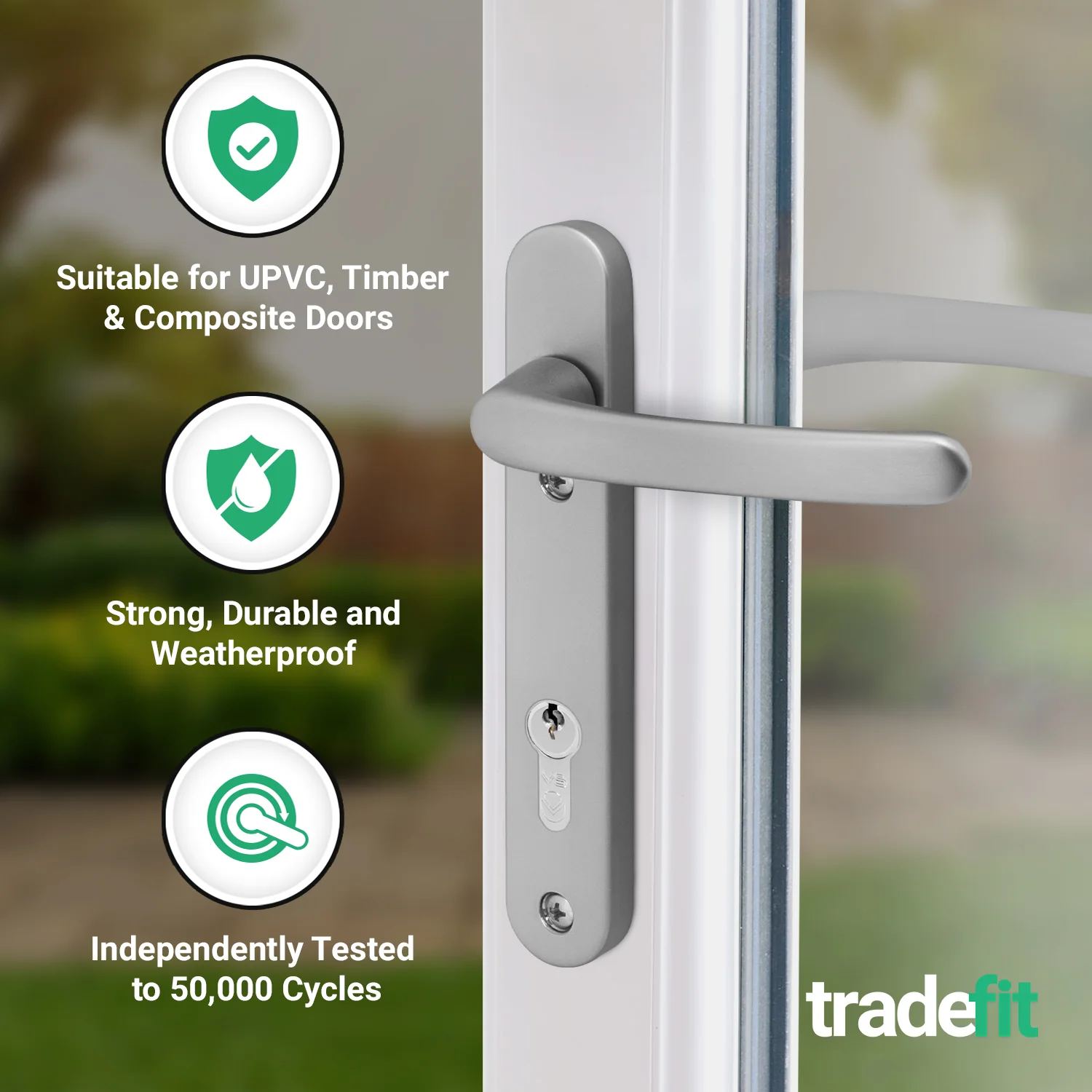 Silver UPVC Door Handles - 92mm PZ Centres - 122mm Fixing Centres - 240 x 32mm - Image 3
