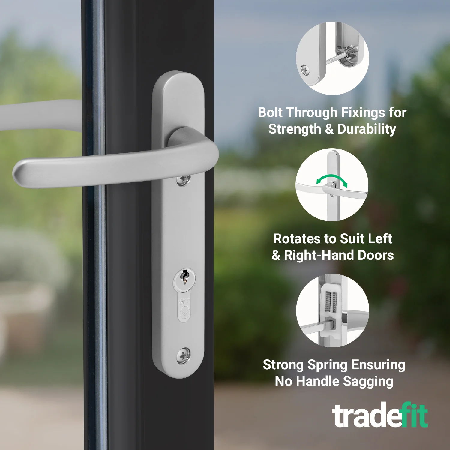 Silver UPVC Door Handles - 92mm PZ Centres - 122mm Fixing Centres - 240 x 32mm - Image 4