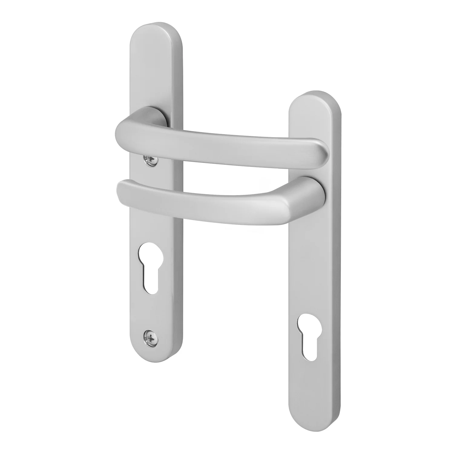 Silver UPVC Door Handles - 92mm PZ Centres - 122mm Fixing Centres - 245 x 34mm