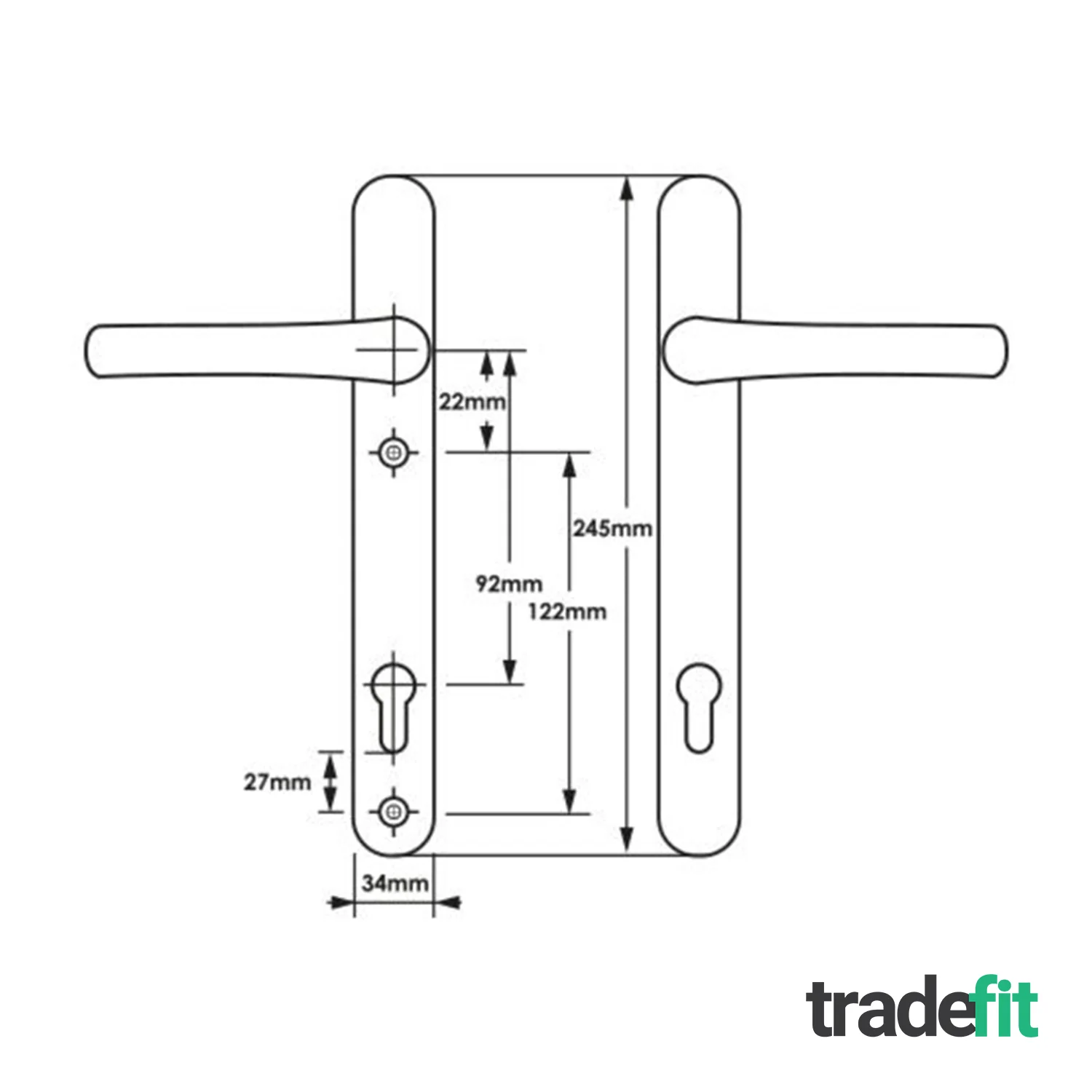 Silver UPVC Door Handles - 92mm PZ Centres - 122mm Fixing Centres - 245 x 34mm - Image 2