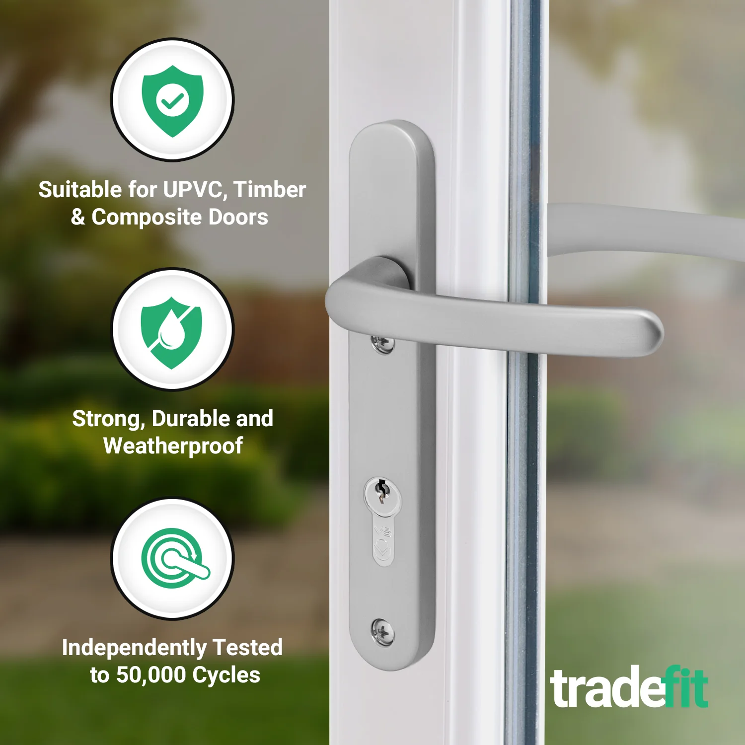 Silver UPVC Door Handles - 92mm PZ Centres - 122mm Fixing Centres - 245 x 34mm - Image 3