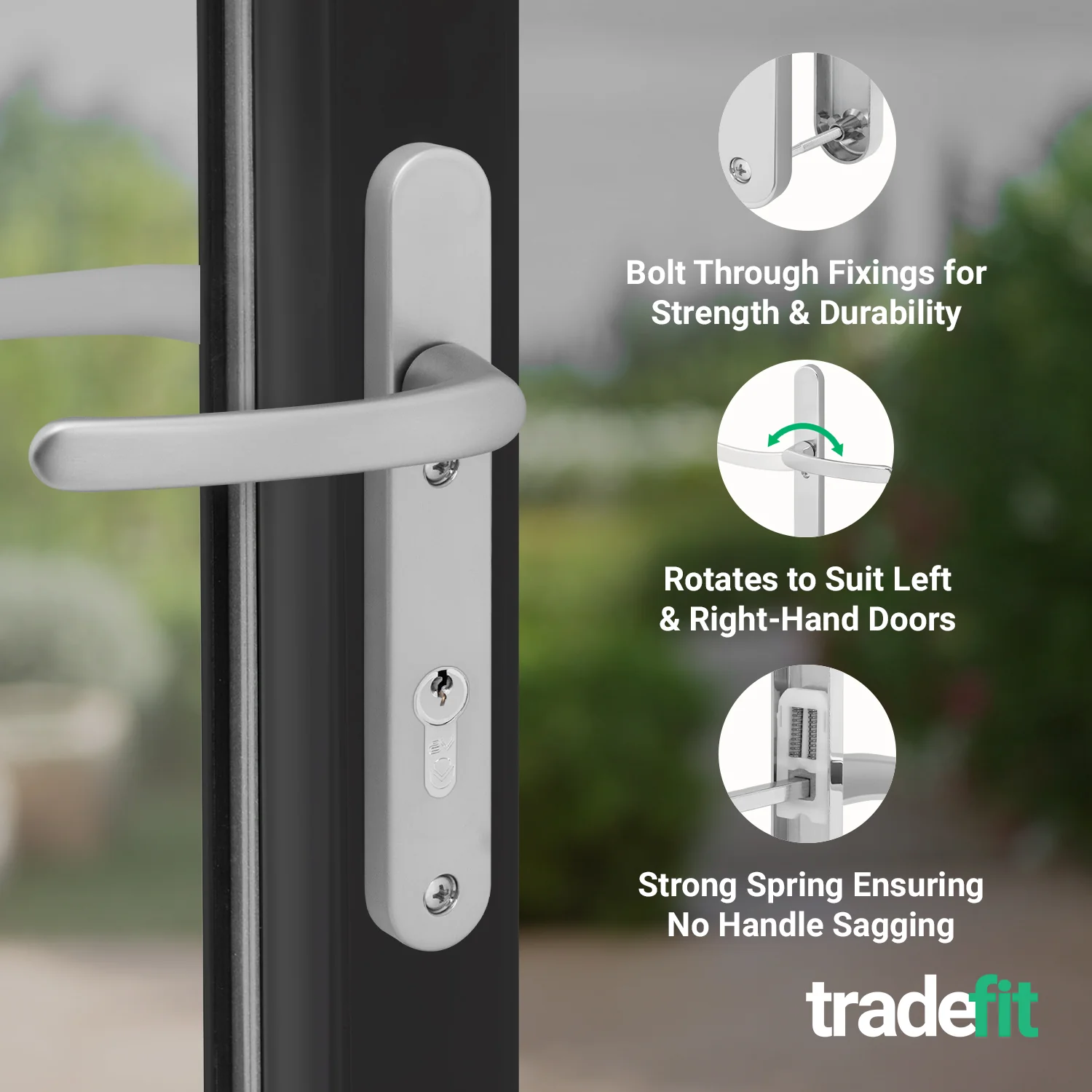 Silver UPVC Door Handles - 92mm PZ Centres - 122mm Fixing Centres - 245 x 34mm - Image 4