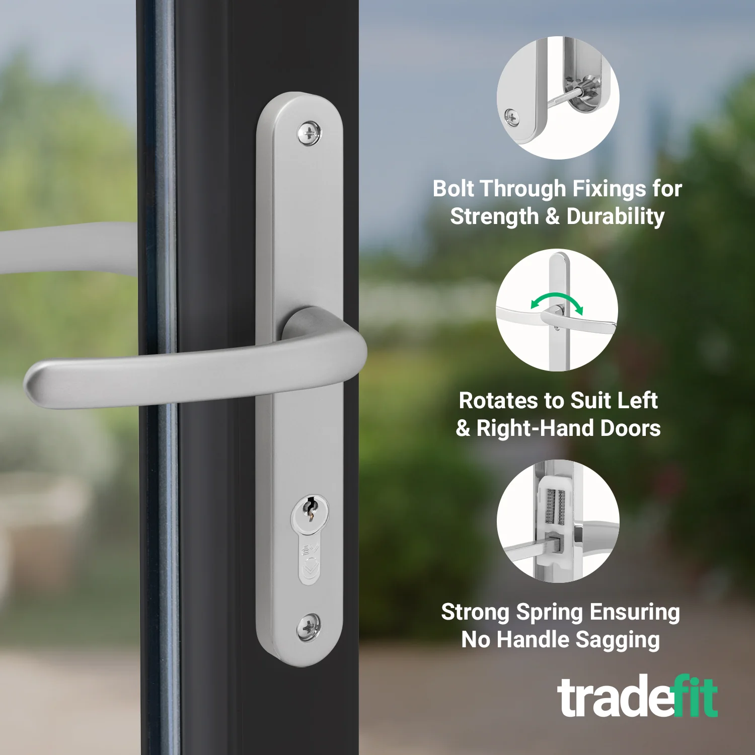 Silver UPVC Door Handles - 92mm PZ Centres - 210 mm Fixing Centres - 242 x 34mm - Image 4