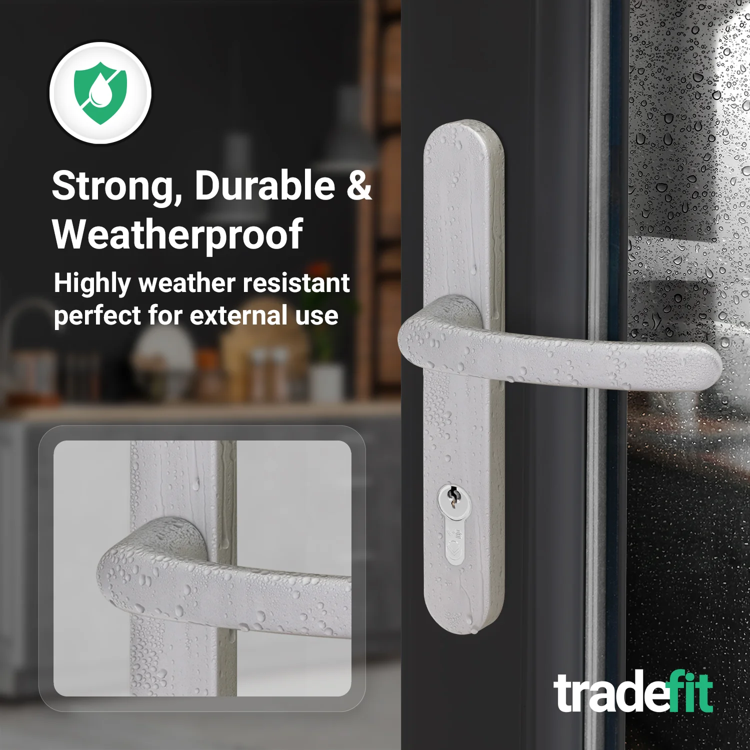 Silver UPVC Door Handles - 92mm PZ Centres - 210 mm Fixing Centres - 242 x 34mm - Image 5