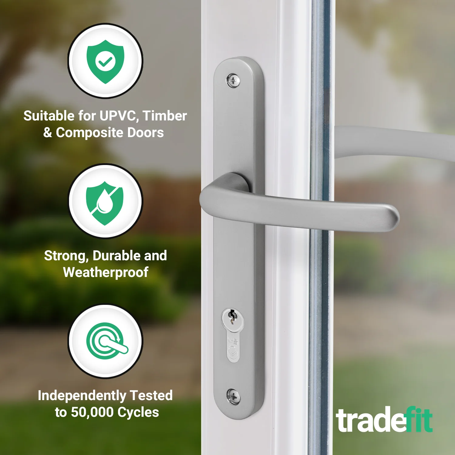Silver UPVC Door Handles - 92mm PZ Centres - 215mm Fixing Centres - 246 x 32mm - Image 3