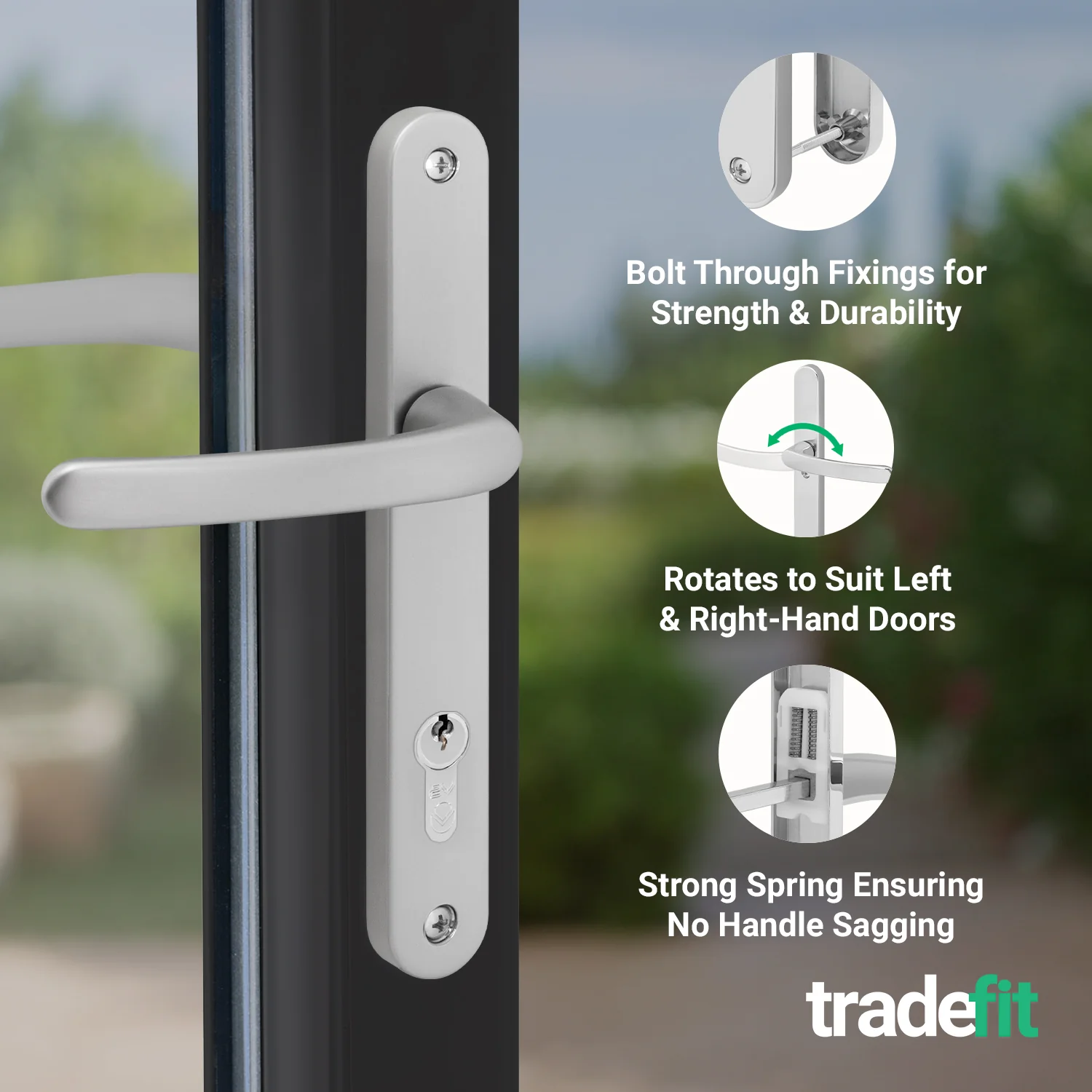 Silver UPVC Door Handles - 92mm PZ Centres - 215mm Fixing Centres - 246 x 32mm - Image 4