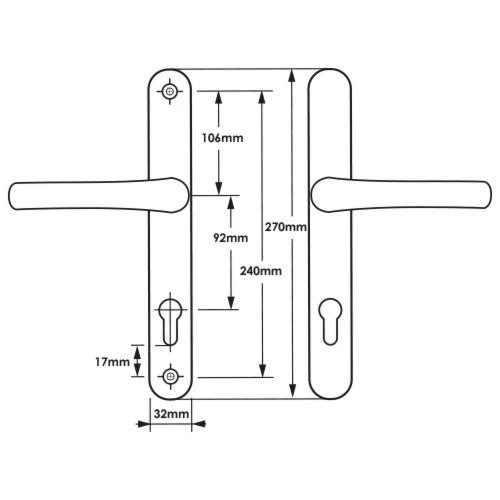 Silver UPVC Door Handles - 92mm PZ Centres - 240mm Fixing Centres - 270 x 32mm - Image 2