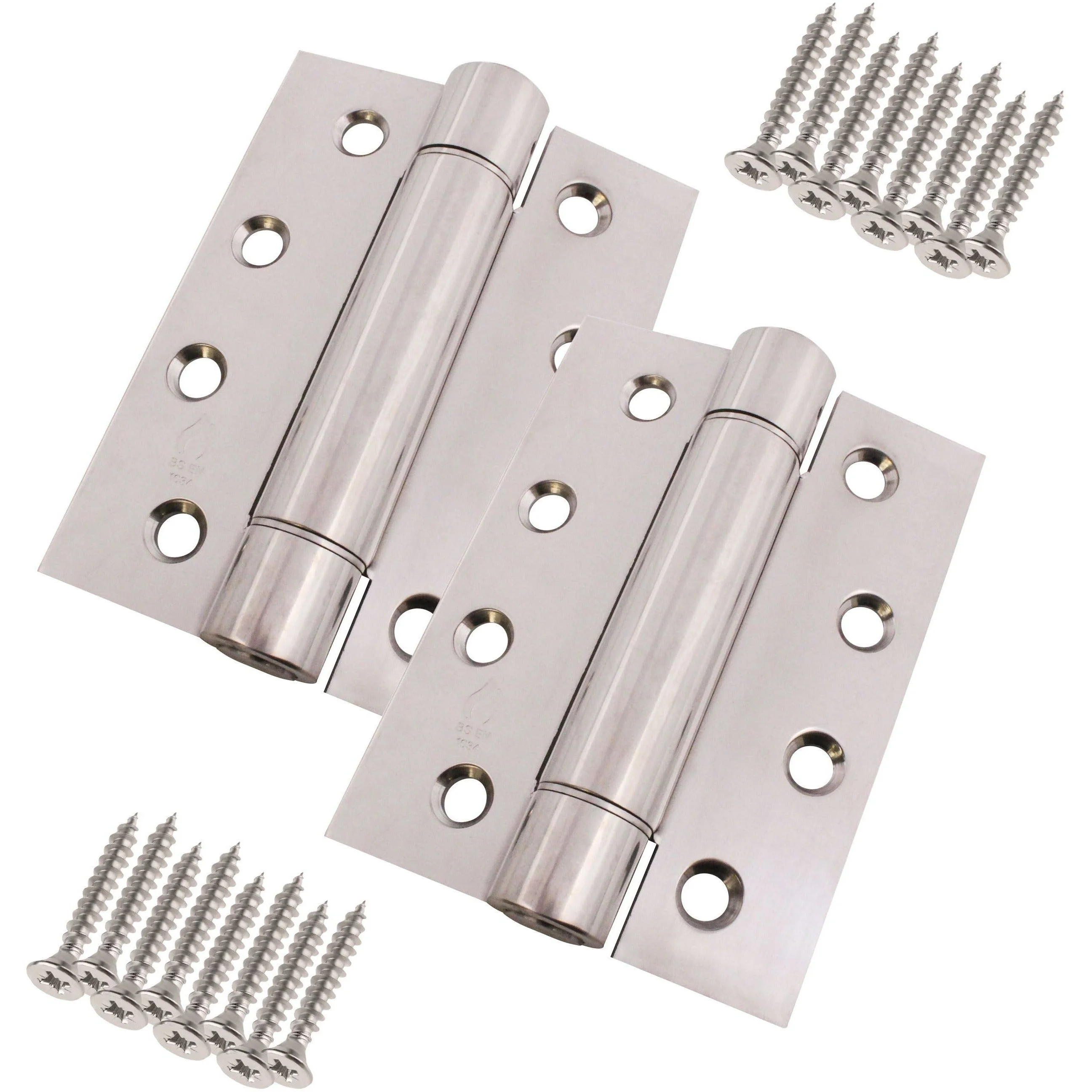 Single Action Spring Hinges 4" Stainless Steel - 102x76x3mm - Polished - Pair - Including Screws