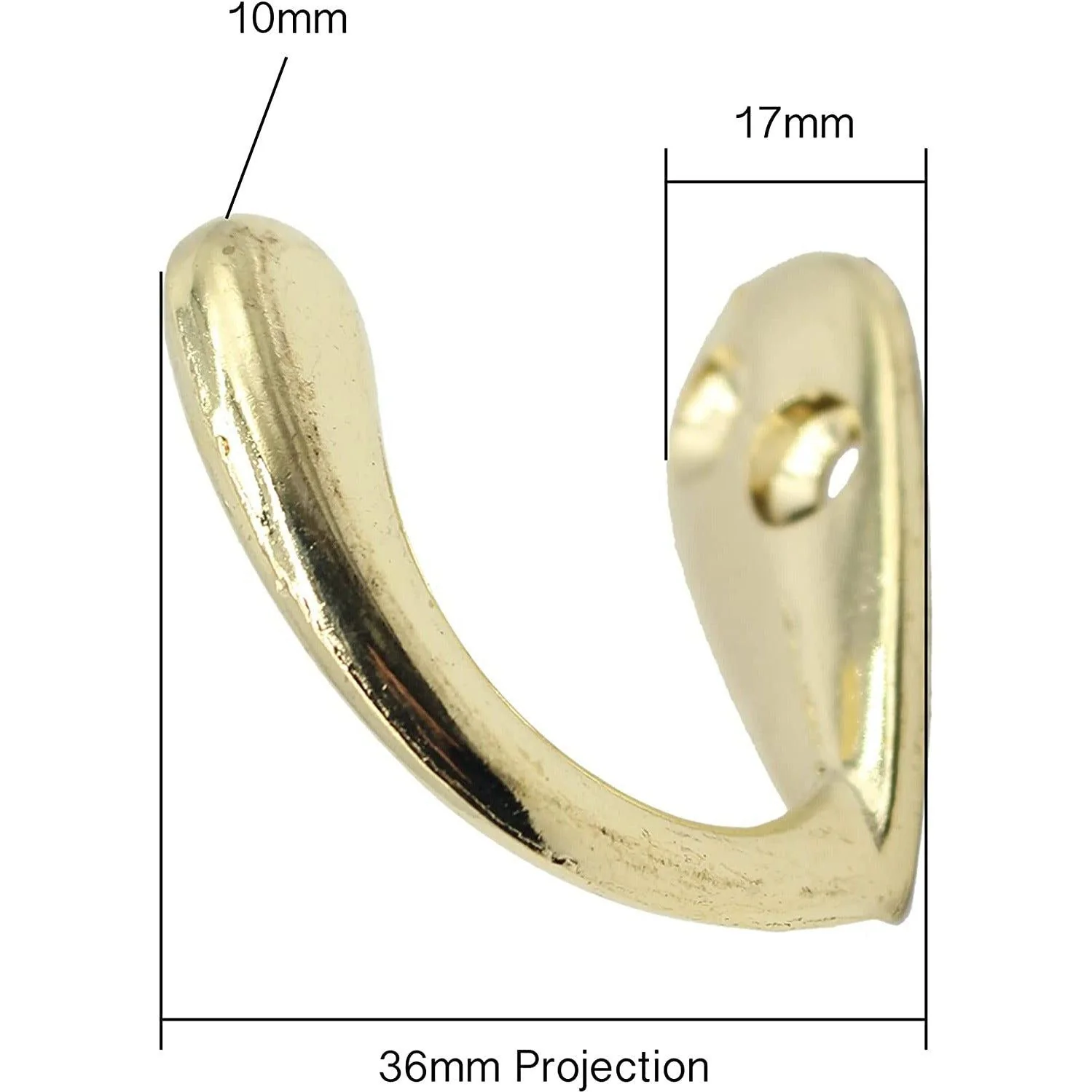 Single Robe Hook - Brass Plated - Pack of 4 - Image 2