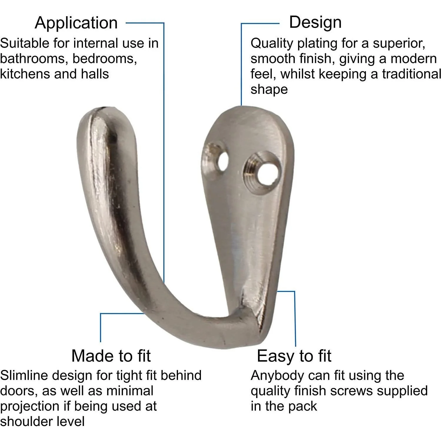 Single Robe Hook - Satin Nickel - Pack of 4 - Image 3