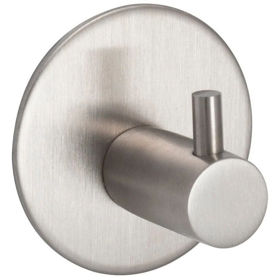 Single Robe Hooks on Plate Self Adhesive - 48mm Dia - Satin Stainless Steel (B2B)