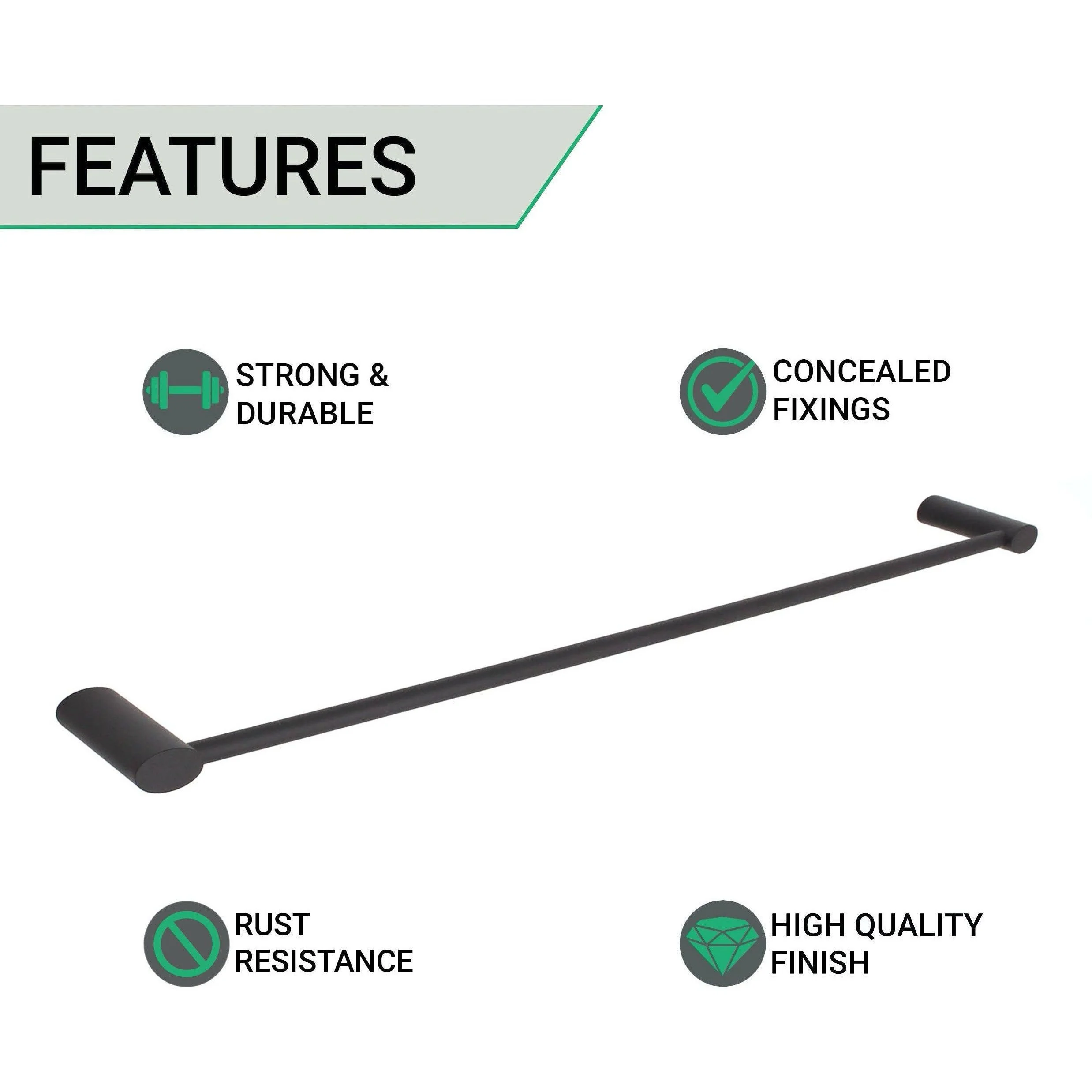 Single Towel Rail - 600mm - Matt Black - Image 3