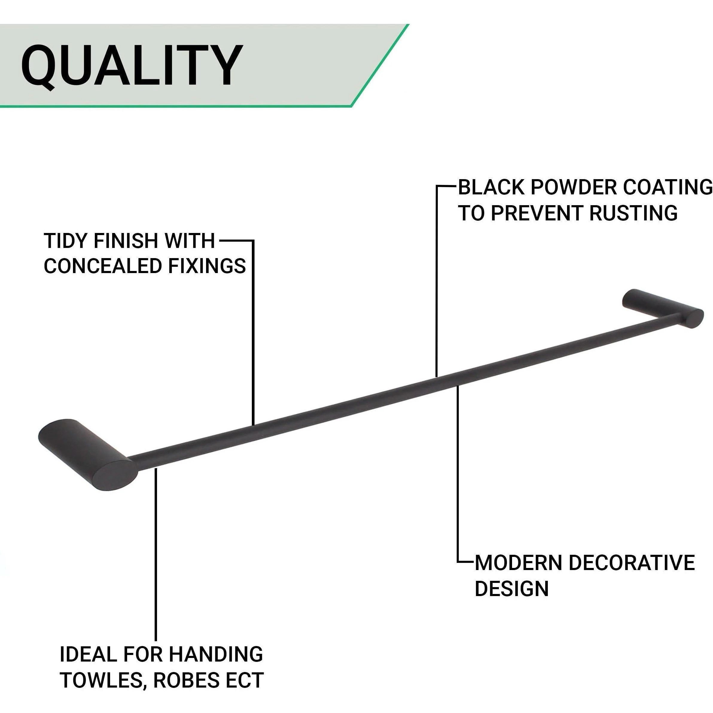 Single Towel Rail - 600mm - Matt Black - Image 5
