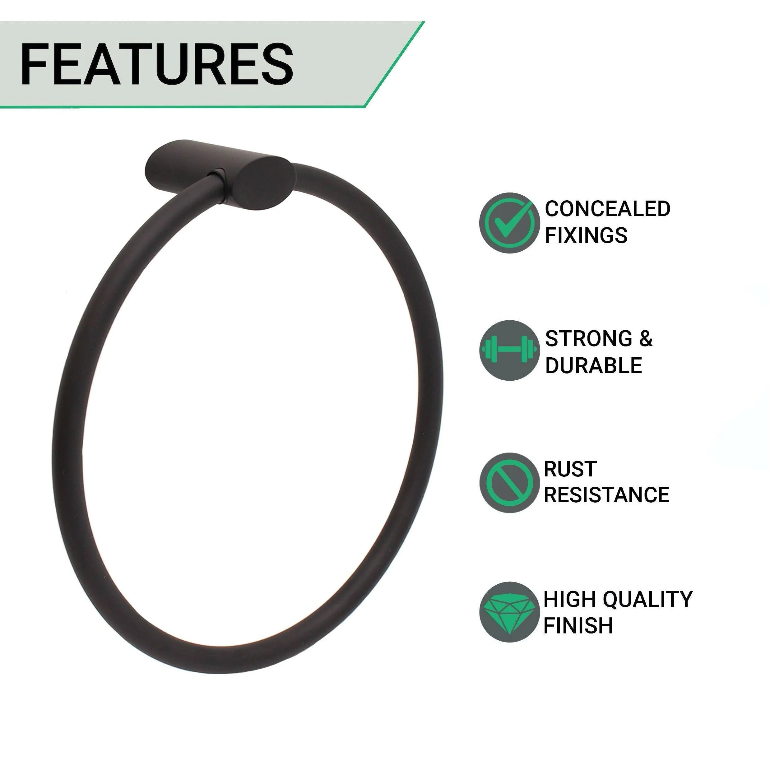 Single Towel Ring - Matt Black - Image 3
